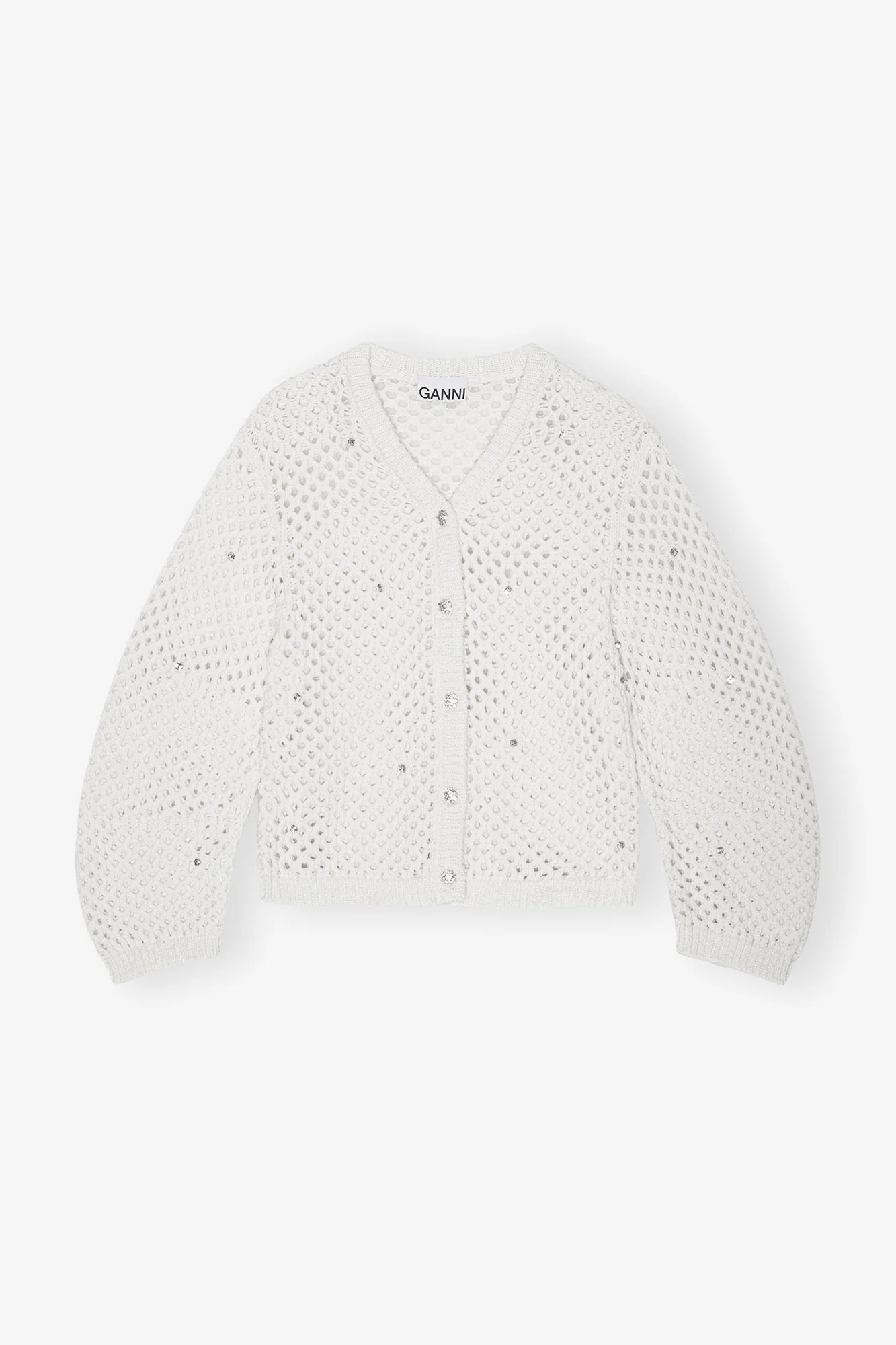 Rhinestone Cotton Pointelle Cardigan | Egret