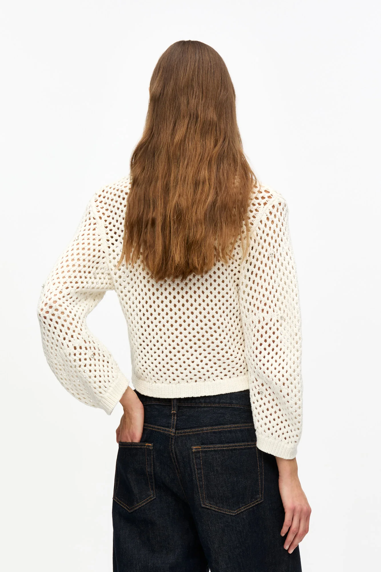 Rhinestone Cotton Pointelle Cardigan | Egret - Image 5