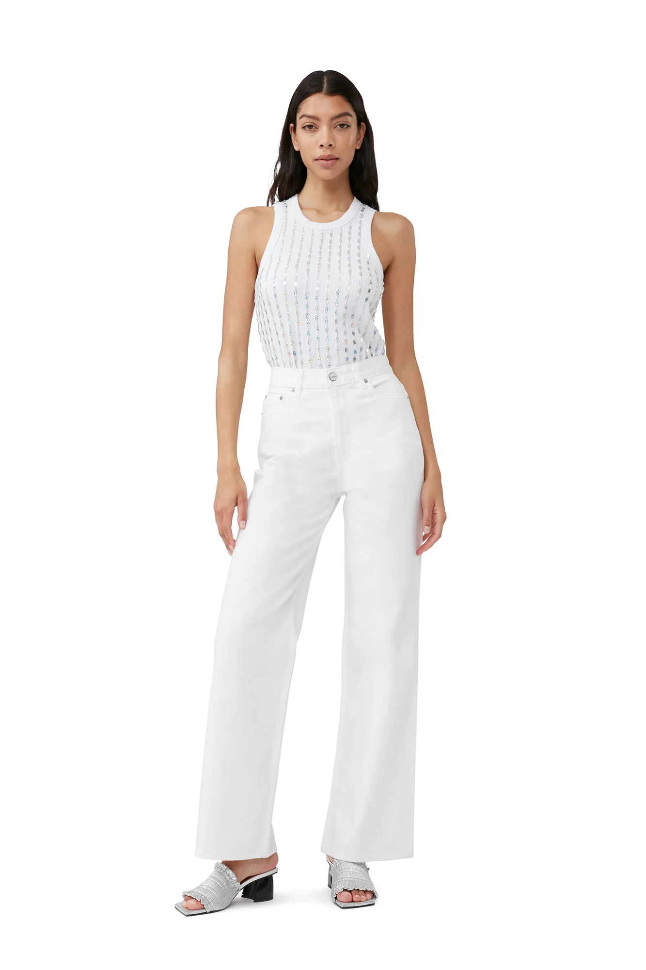 Rib Jersey Beaded Top | Bright White - Image 3