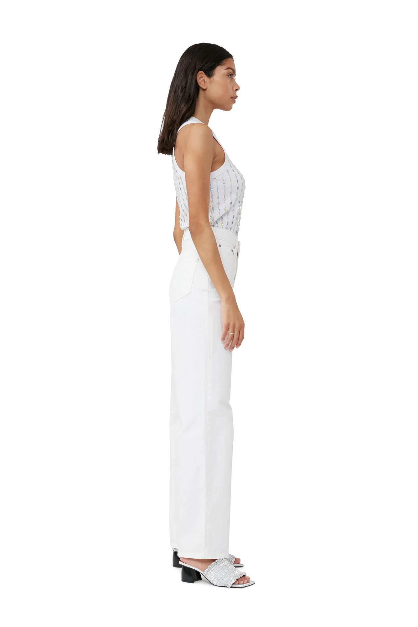 Rib Jersey Beaded Top | Bright White - Image 5