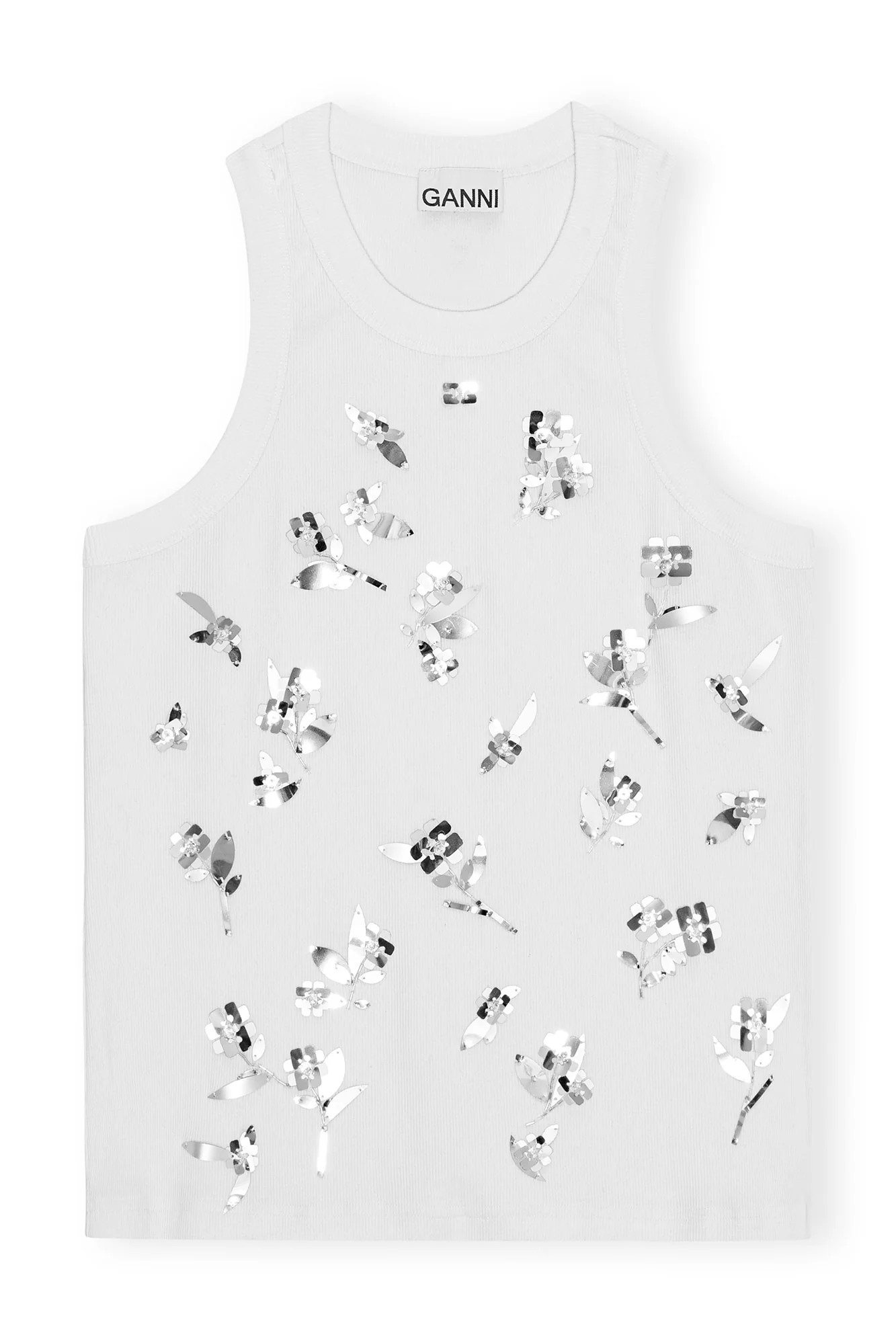 Rib Jersey Embellish Tank Top | Bright White