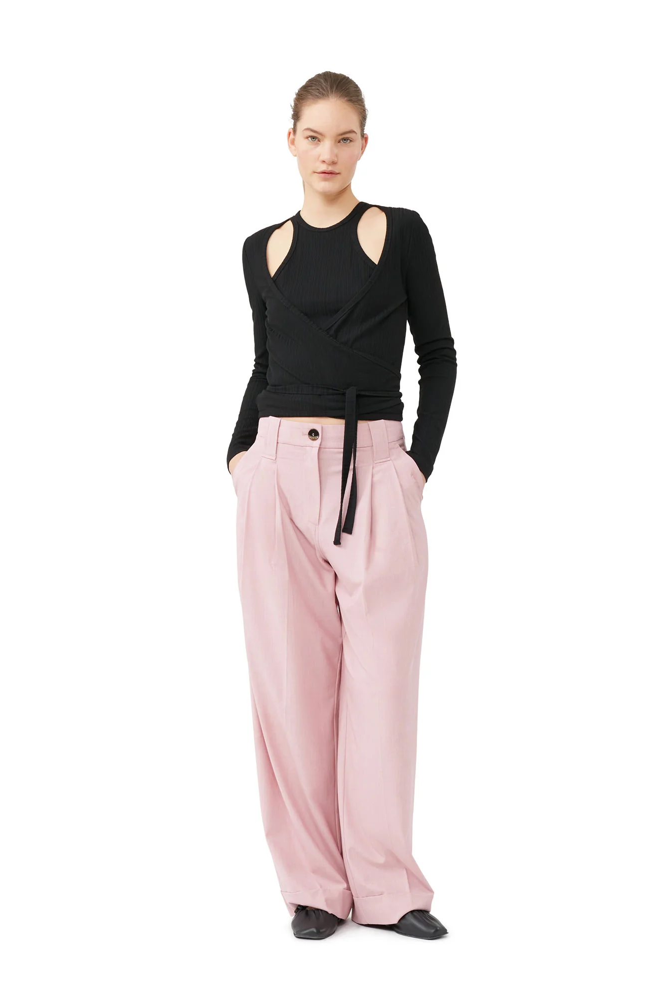 Rib Jersey Wrap Blouse | Black - Image 3