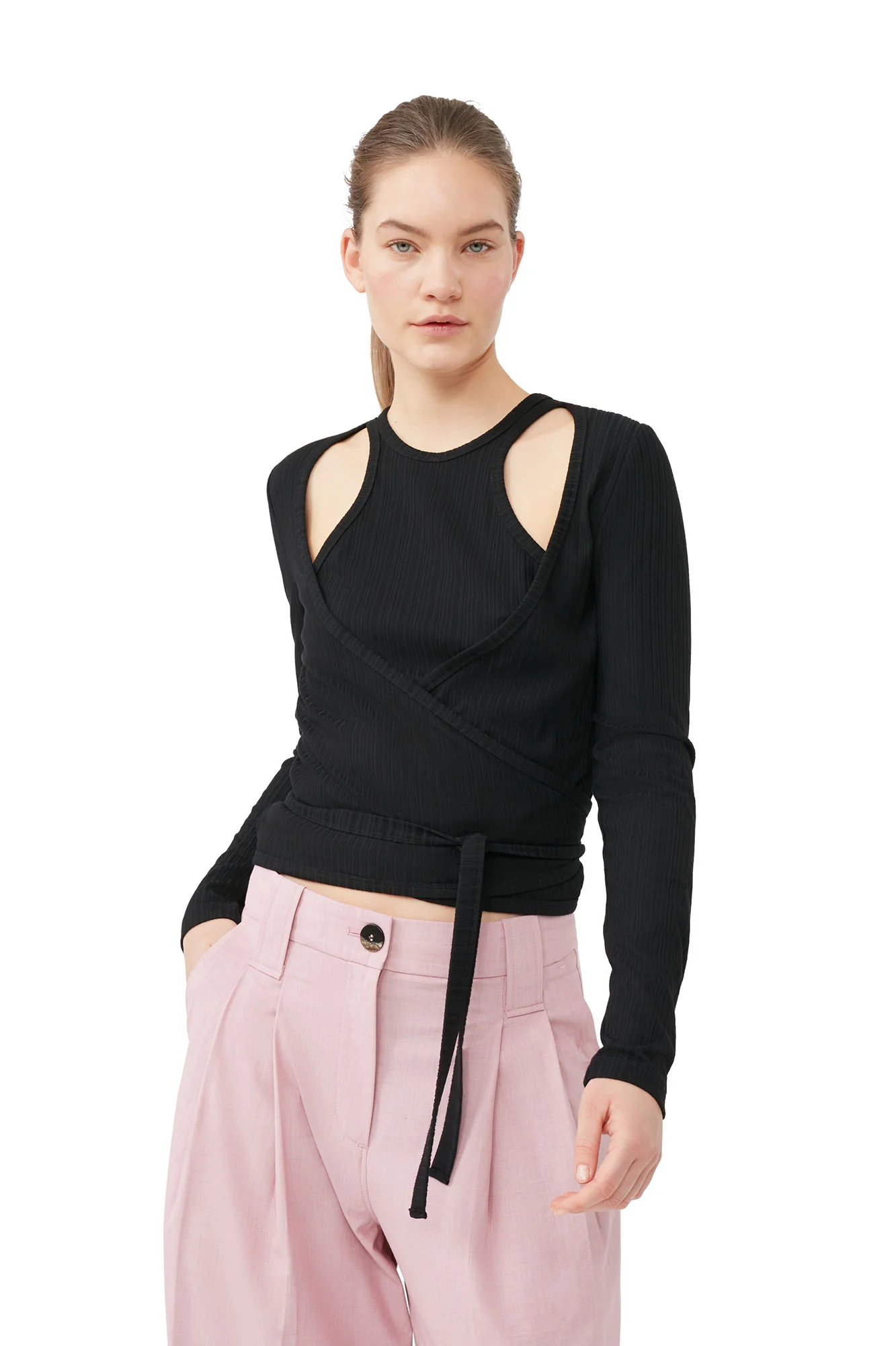 Rib Jersey Wrap Blouse | Black - Image 6