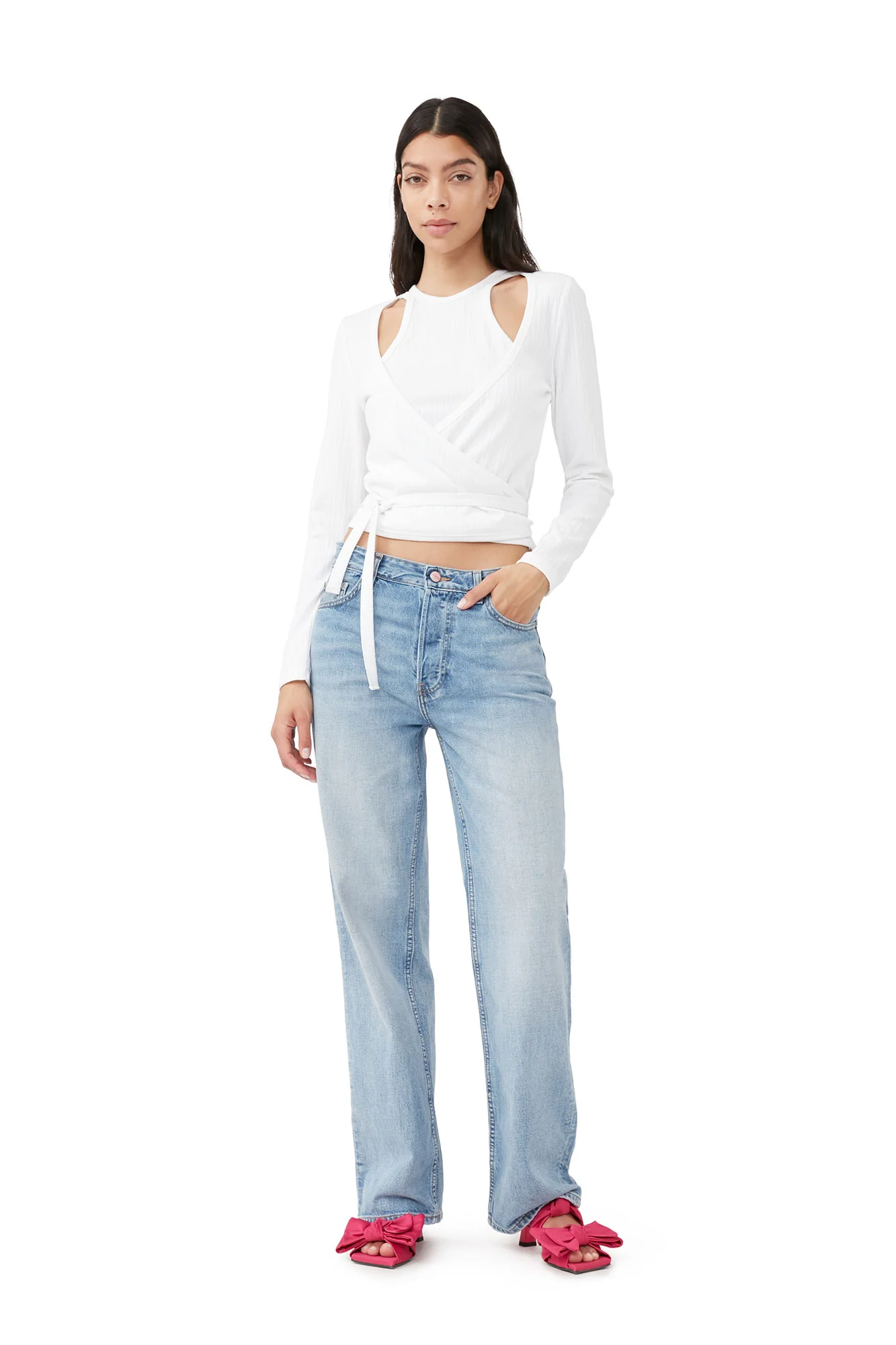 Rib Jersey Wrap Blouse | Bright White - Image 3
