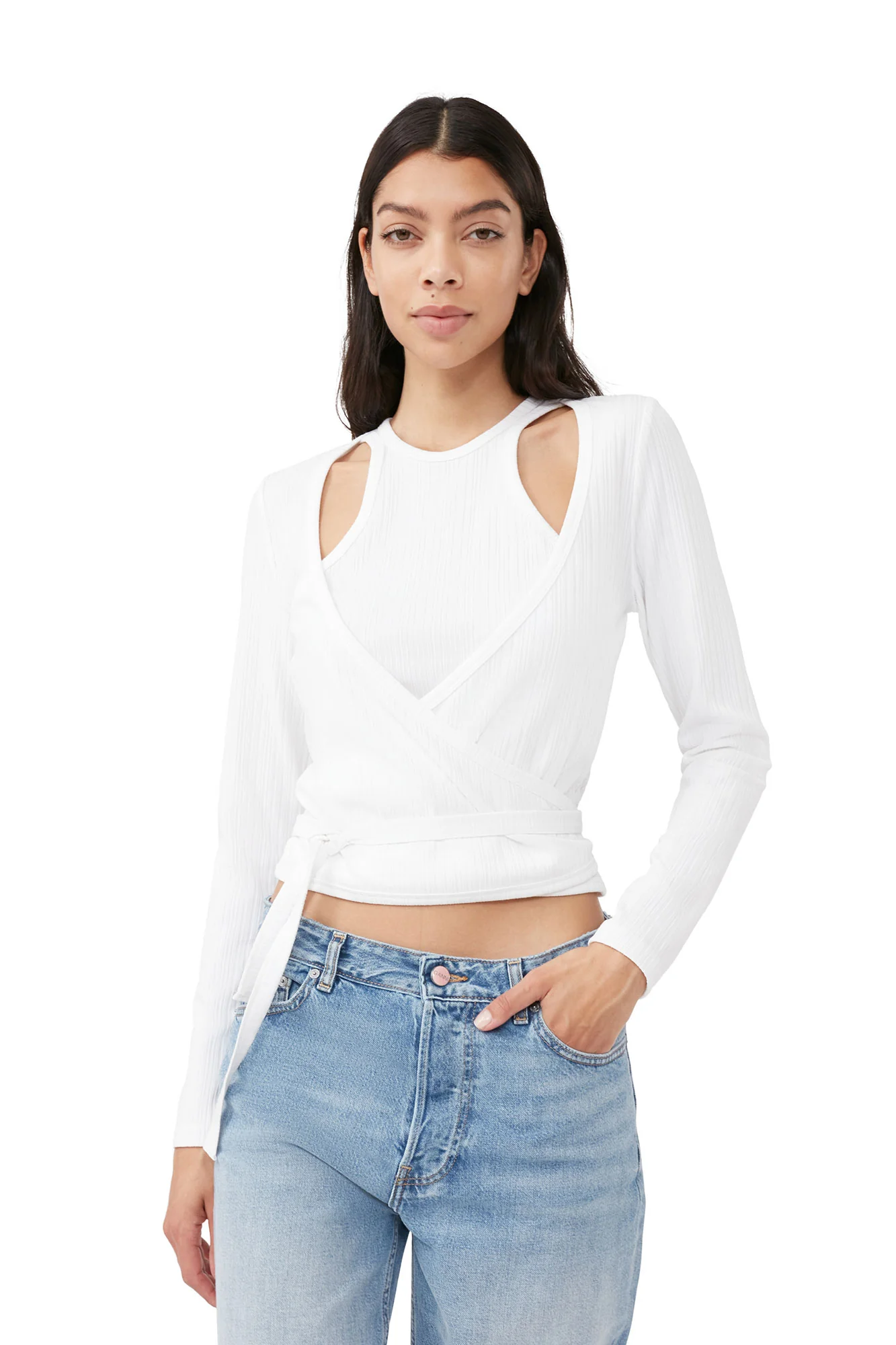 Rib Jersey Wrap Blouse | Bright White - Image 6