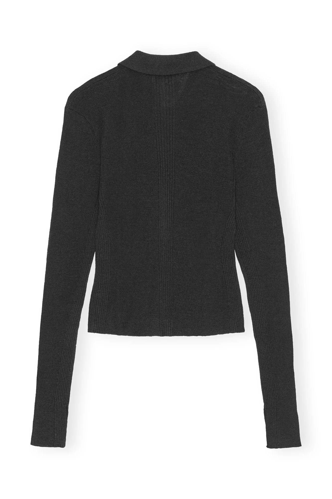 Ribbed Merino Polo Blouse | Black - Image 2