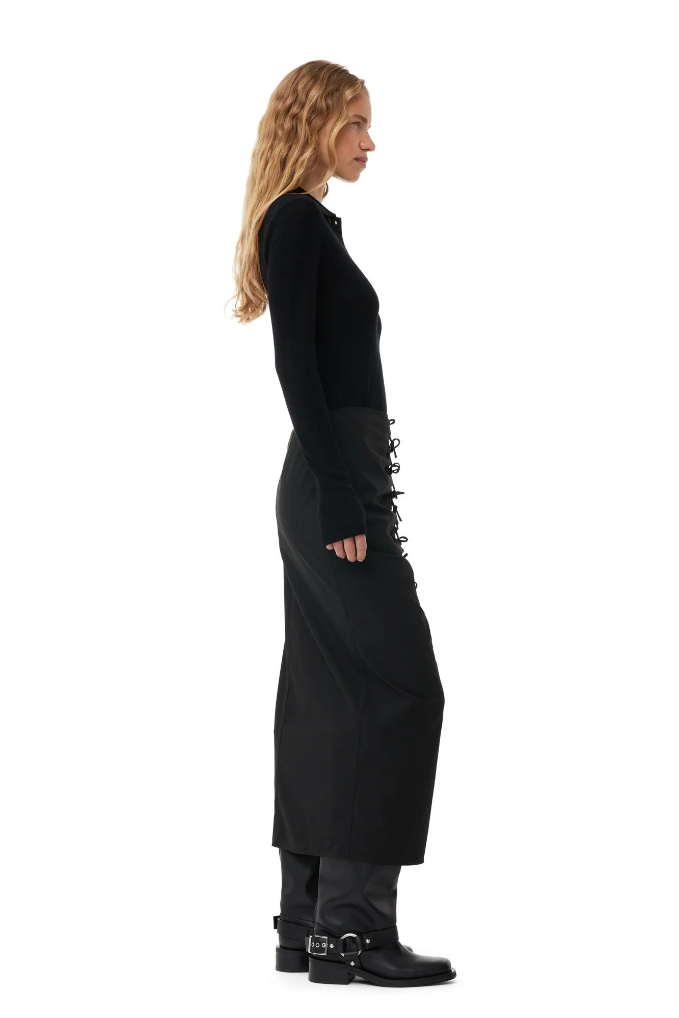 Ribbed Merino Polo Blouse | Black - Image 5
