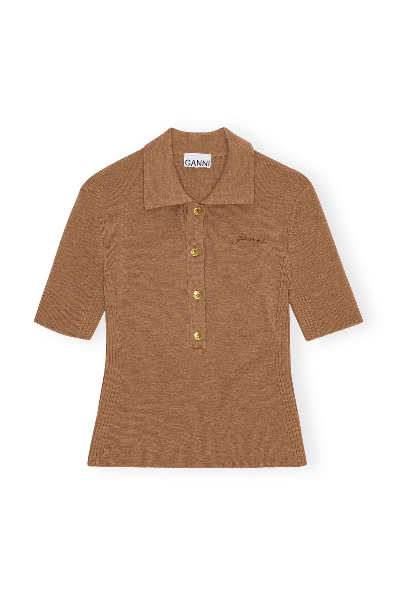 Ribbed Merino Short Sleeve Polo | Safari