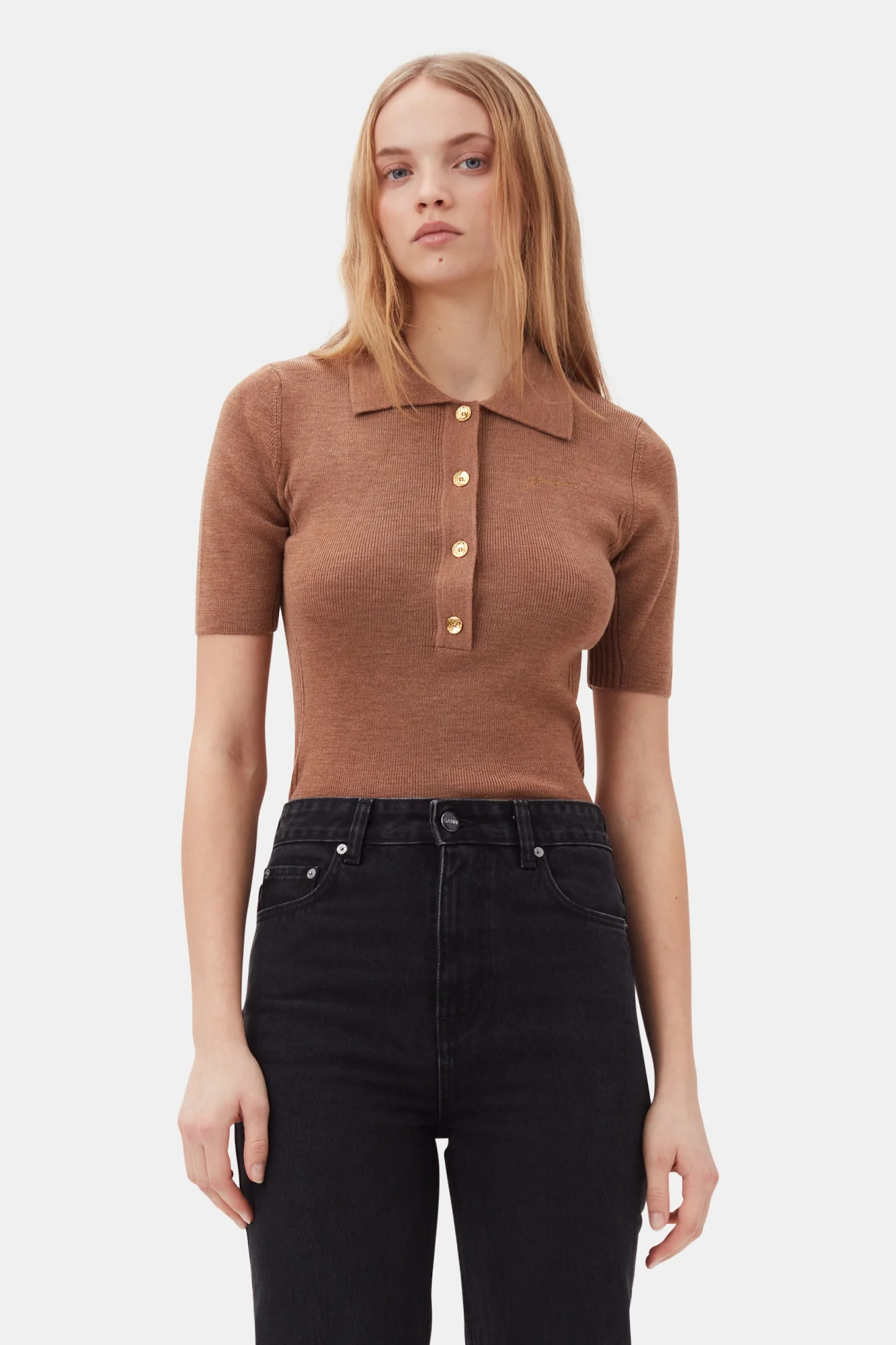 Ribbed Merino Short Sleeve Polo | Safari - Image 3