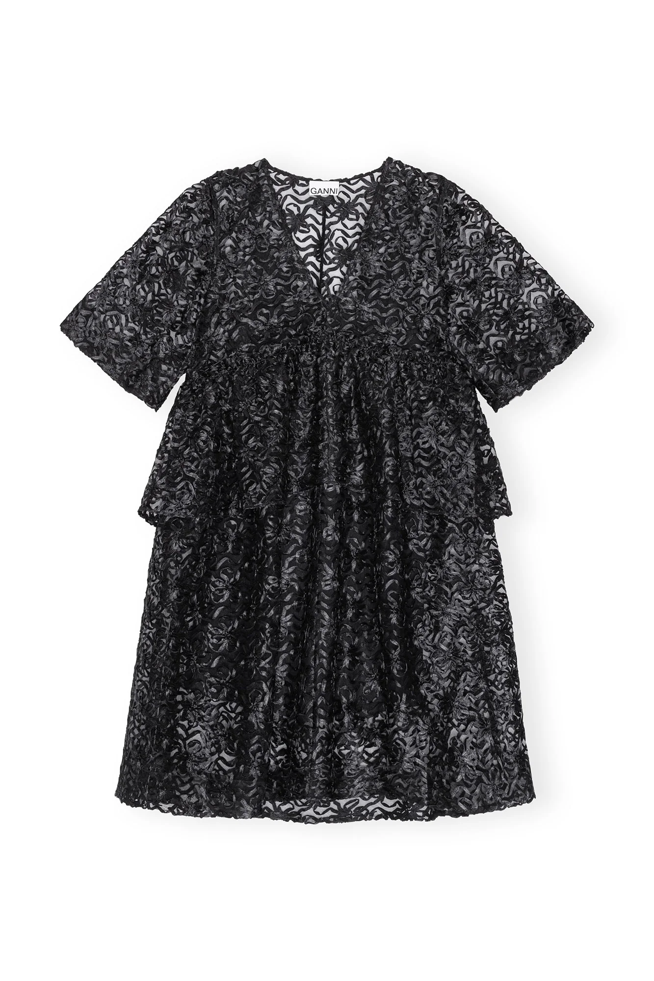 Ribbon Tulle Flounce Midi Dress | Black