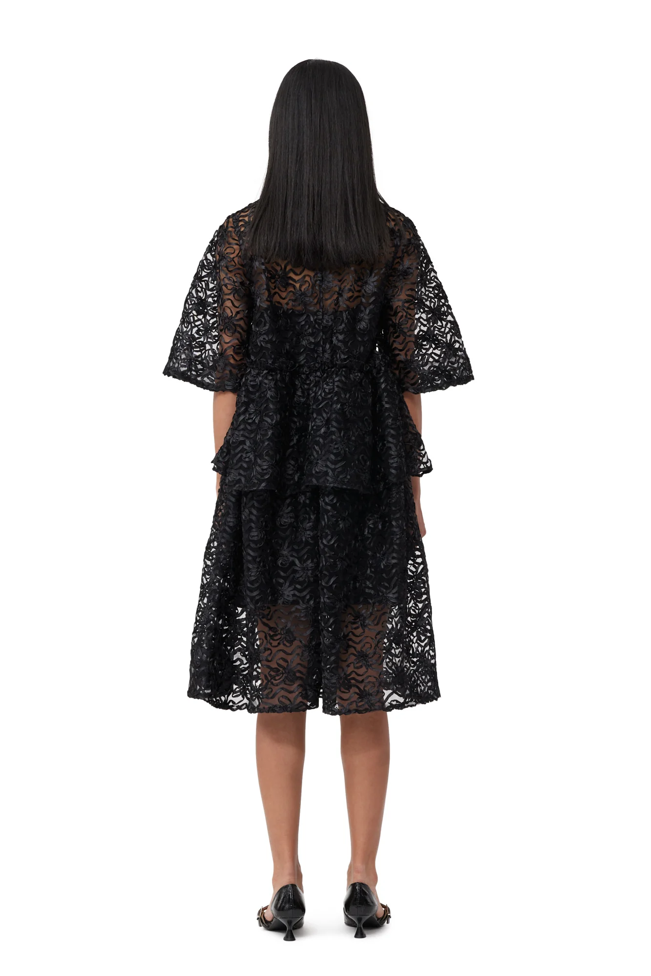 Ribbon Tulle Flounce Midi Dress | Black - Image 4