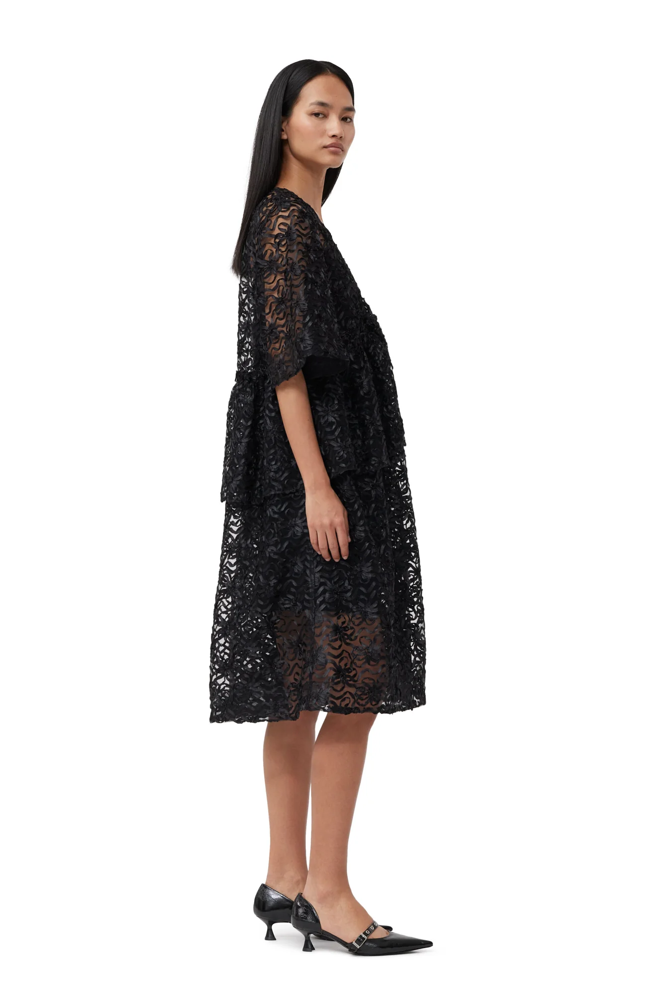 Ribbon Tulle Flounce Midi Dress | Black - Image 5