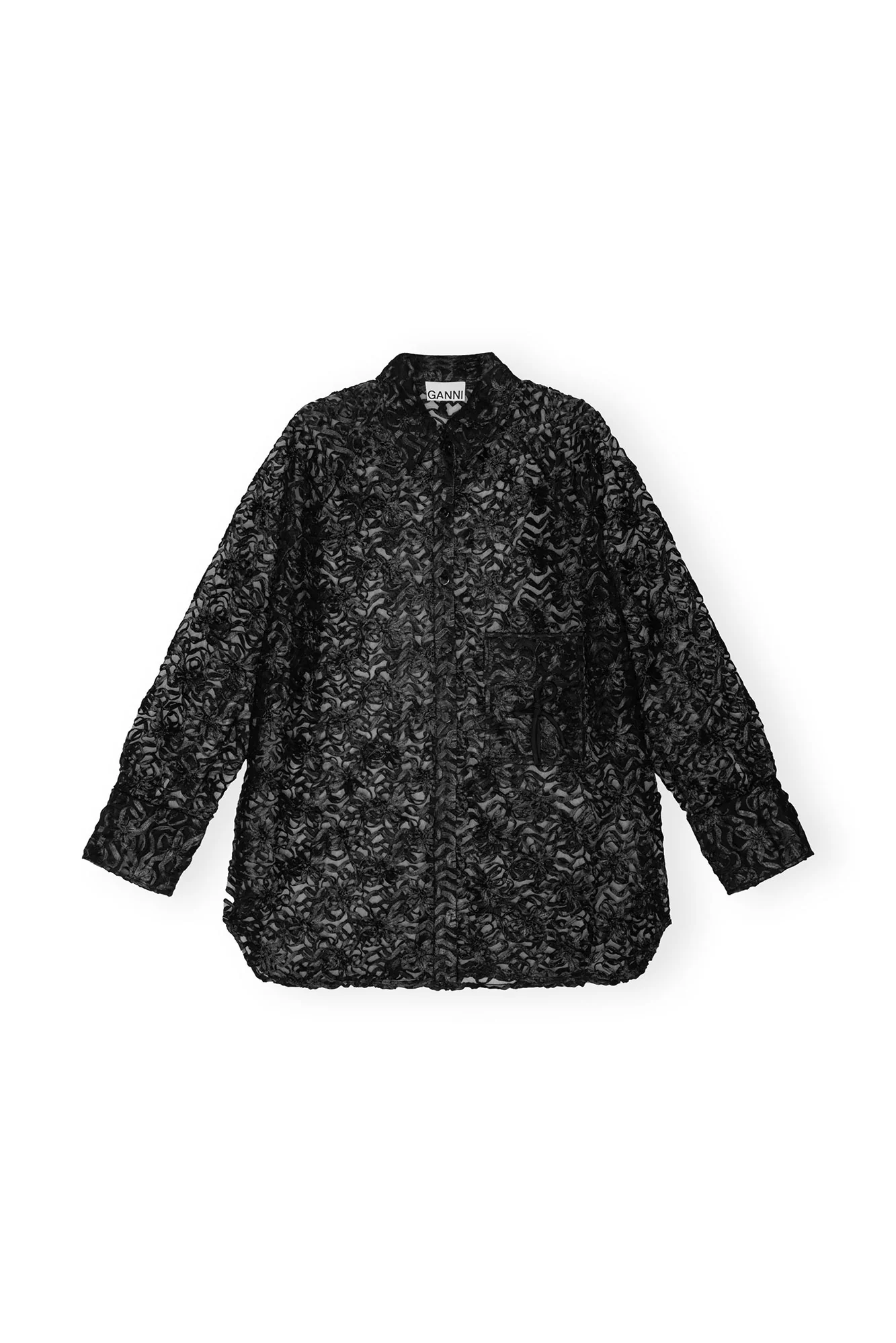 Ribbon Tulle Raglan Shirt | Black