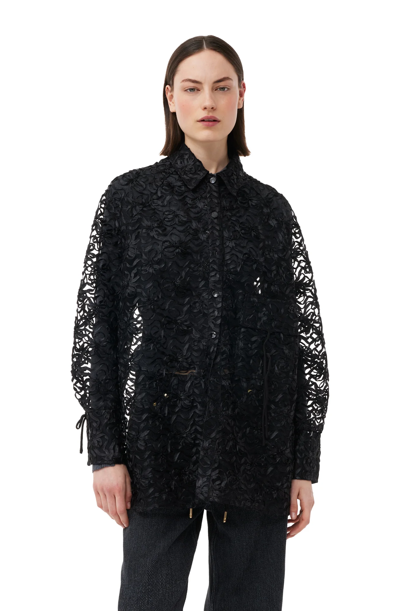 Ribbon Tulle Raglan Shirt | Black - Image 3