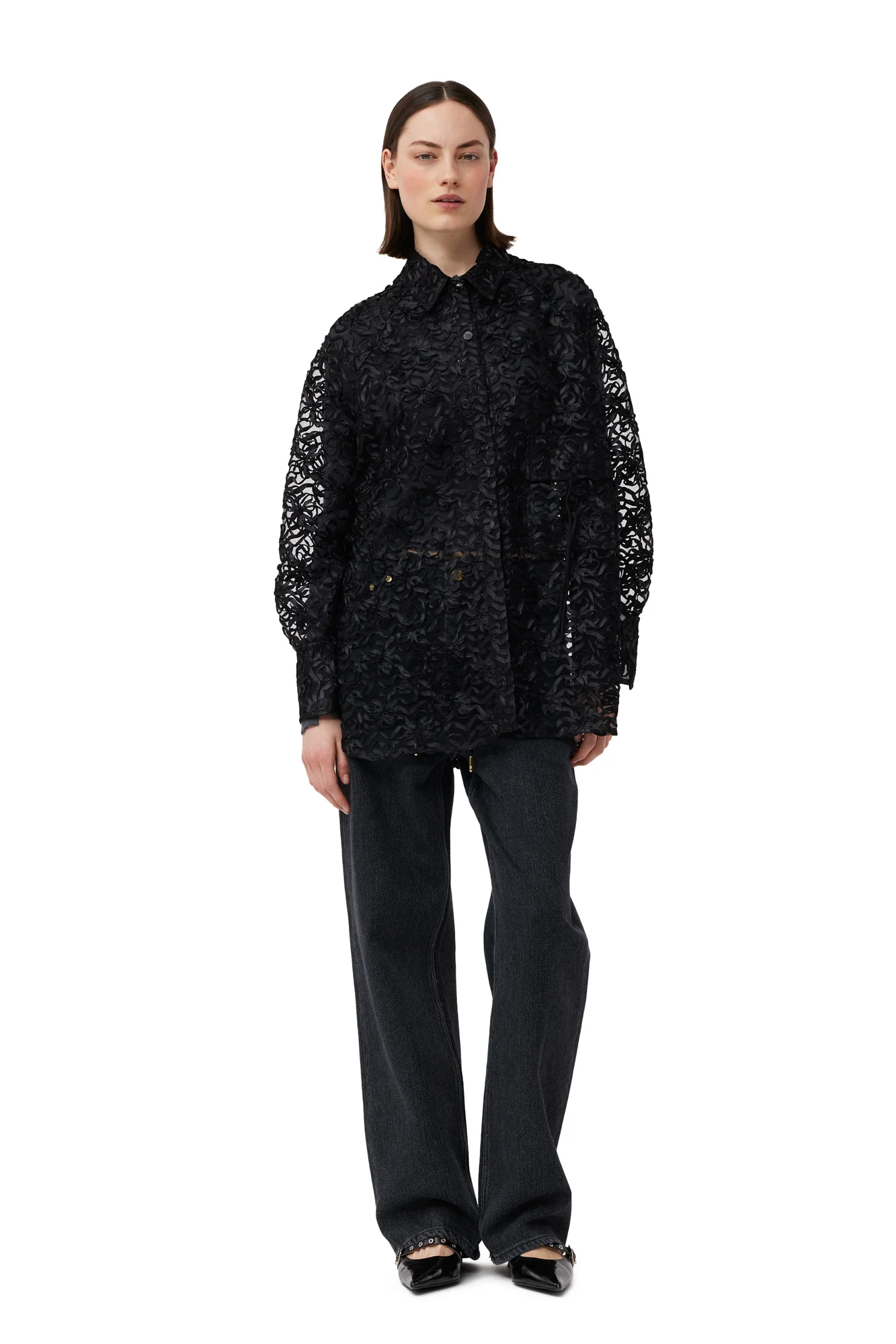 Ribbon Tulle Raglan Shirt | Black - Image 4