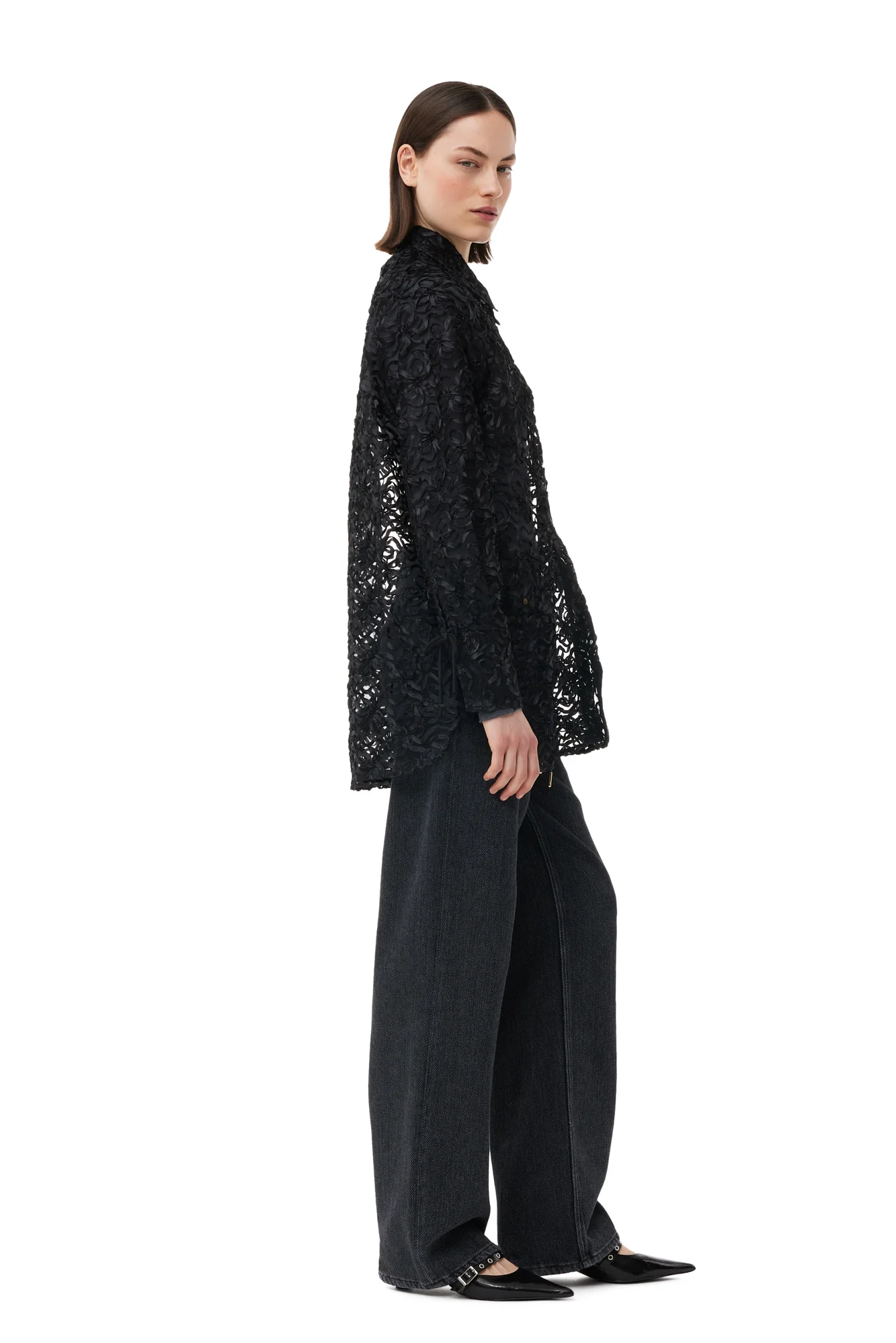 Ribbon Tulle Raglan Shirt | Black - Image 6