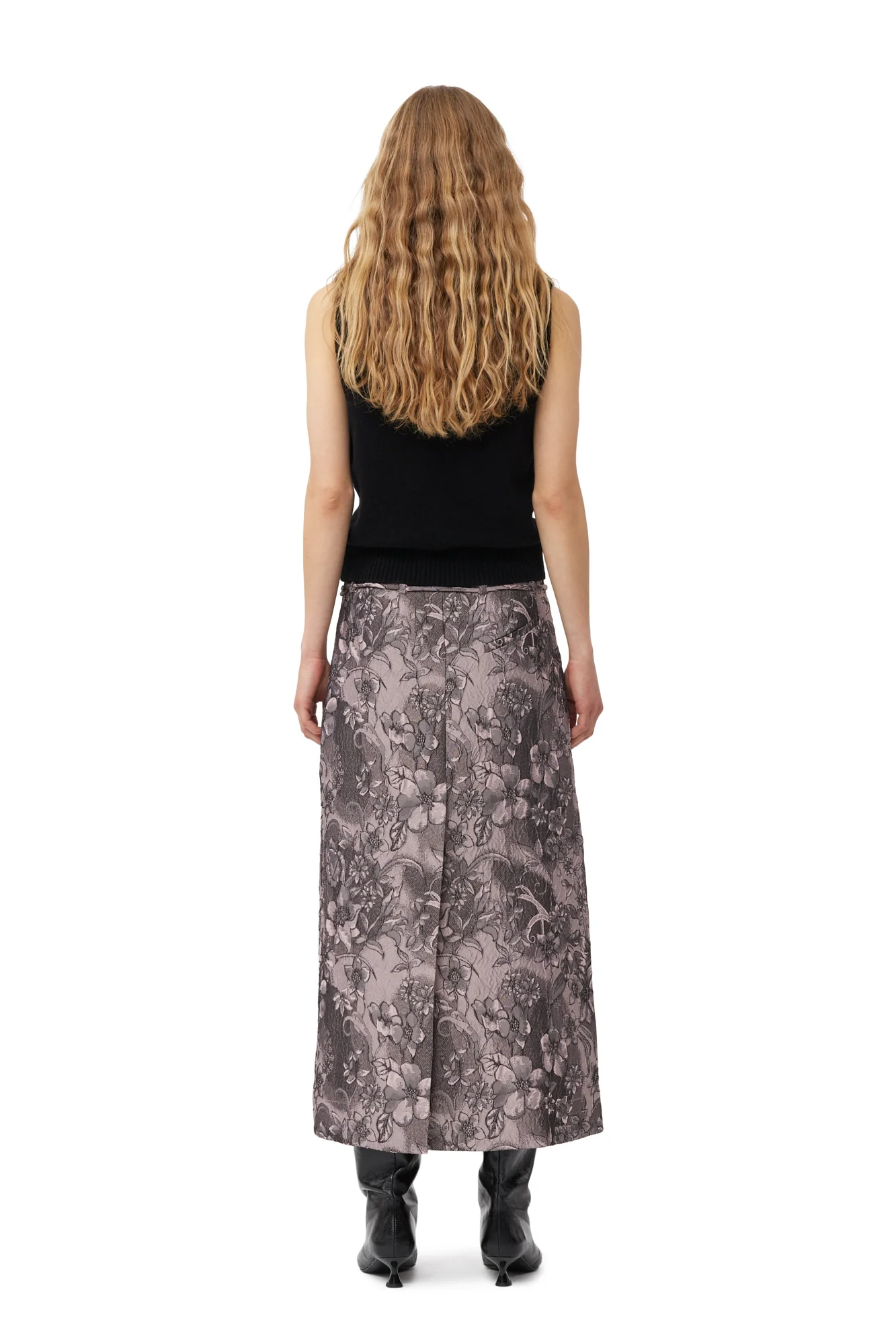 Rippled Jacquard Long Slit Skirt | Black Lotus - Image 4