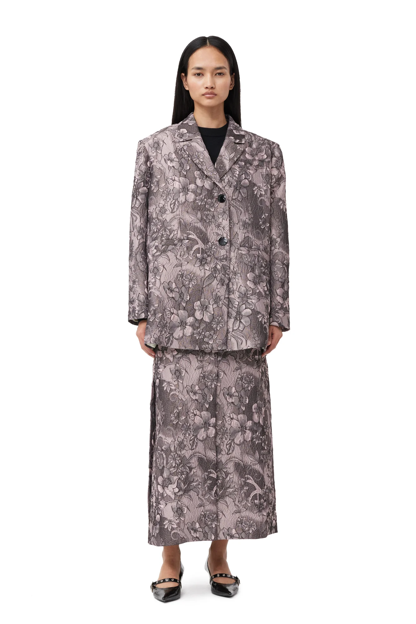Rippled Jacquard Oversized Blazer | Black Lotus - Image 4
