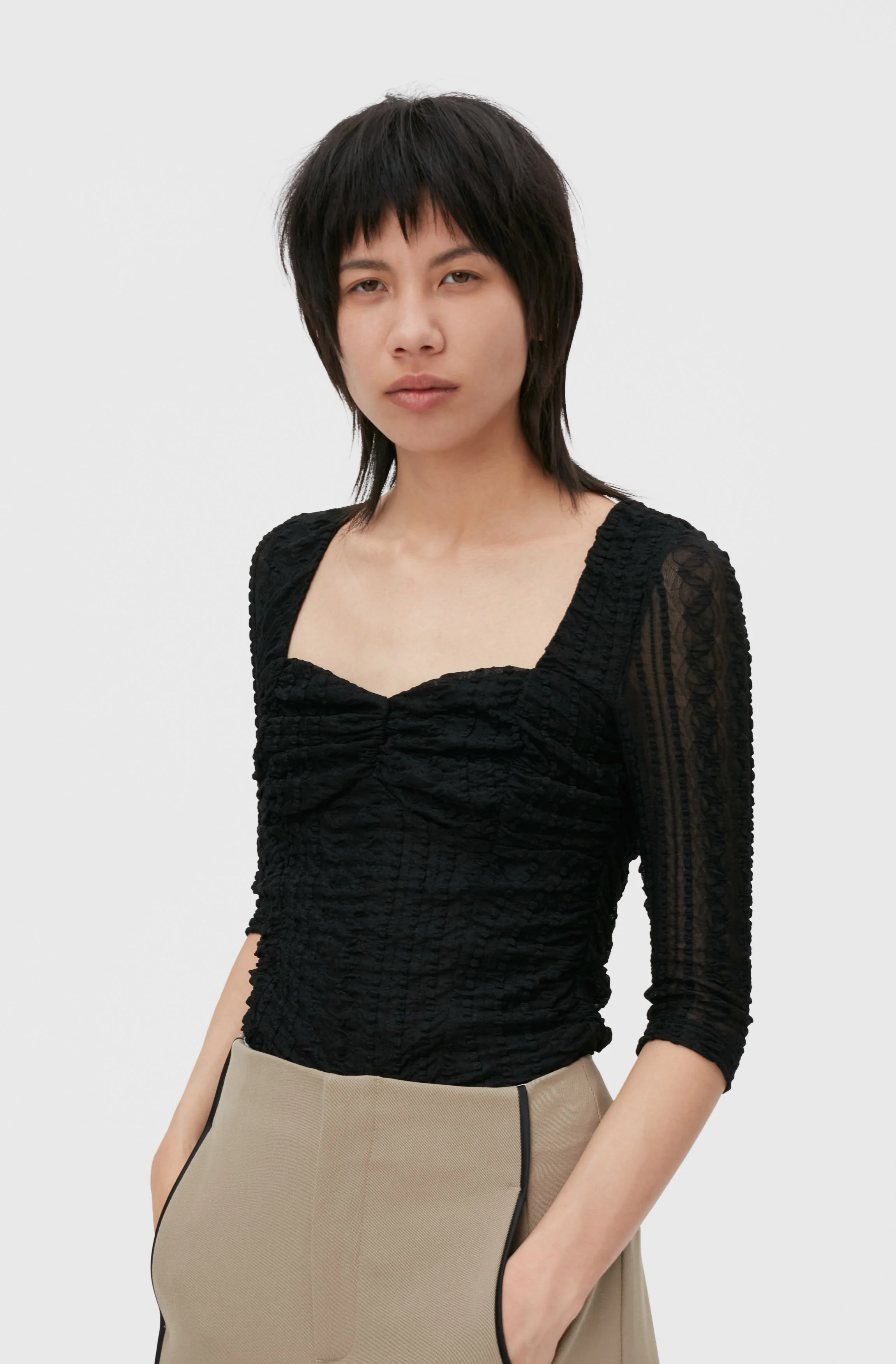 Ruched Lace Blouse | Black - Image 3