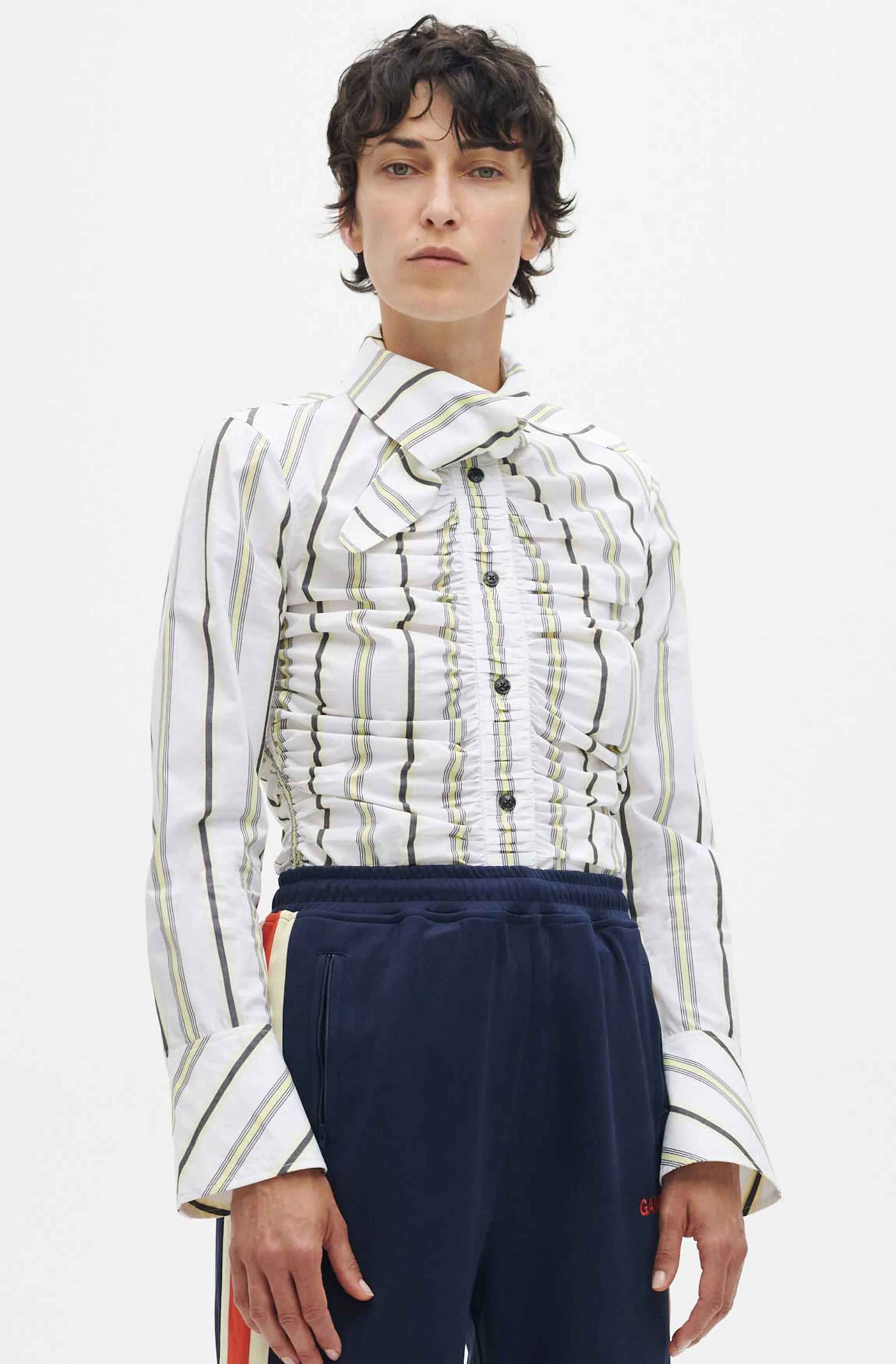 Ruched Shirt | Mix Stripe Yellow Pear - Image 3