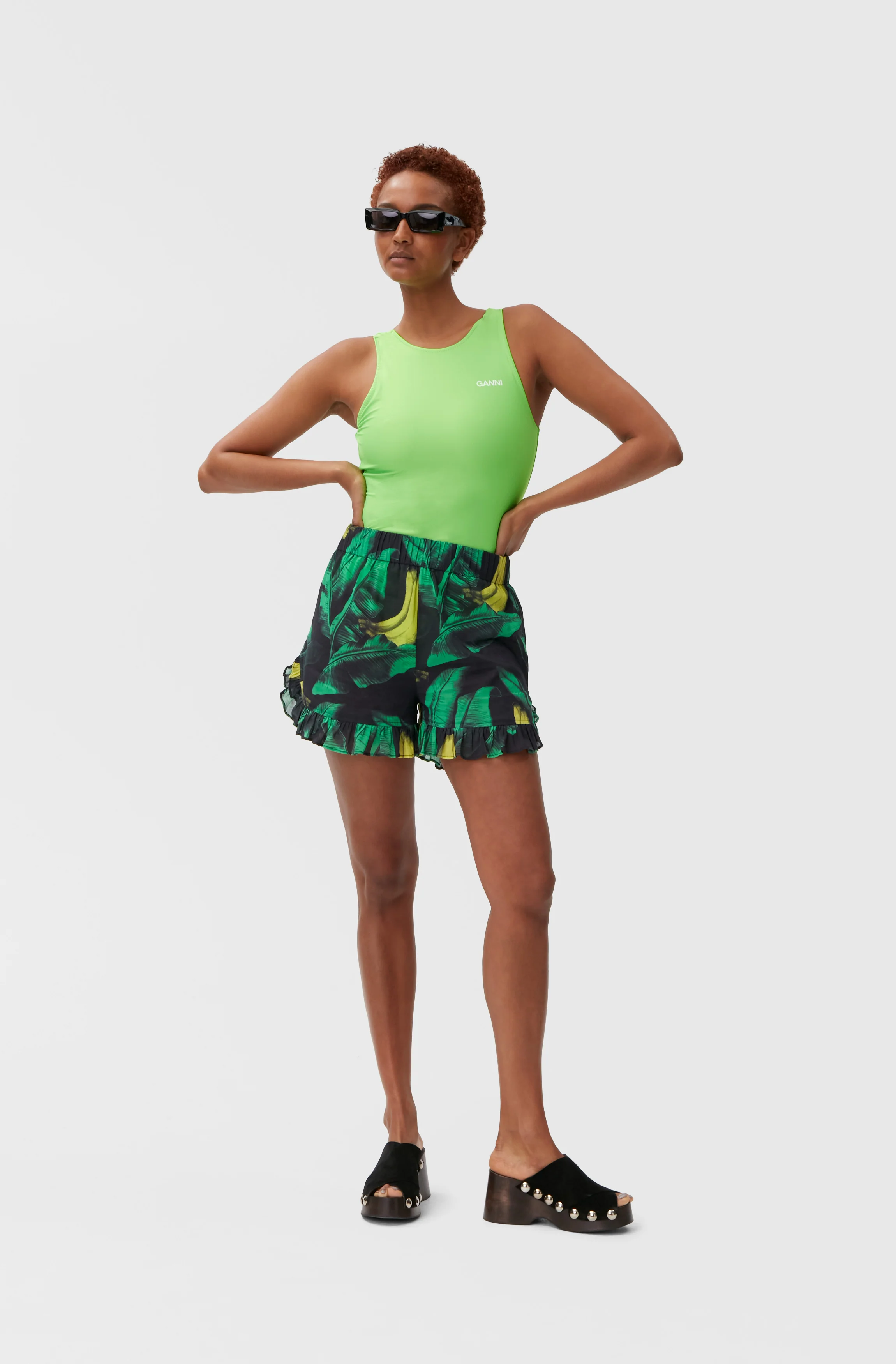 Ruffled Beach Shorts | Banana Tree Black - Image 3