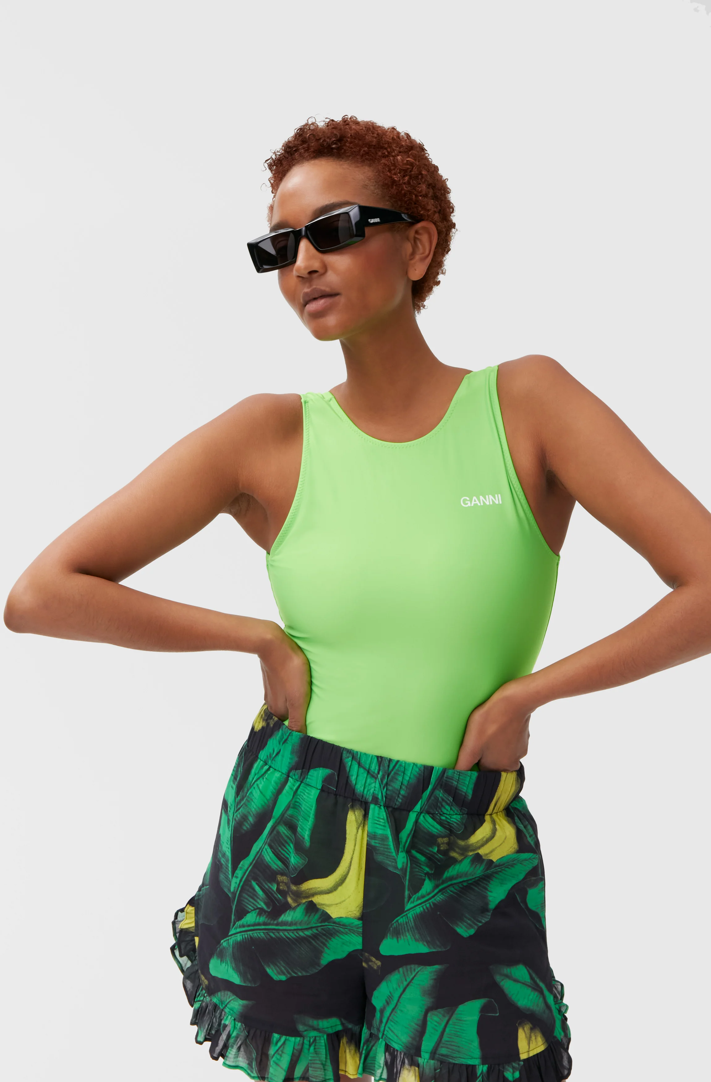 Ruffled Beach Shorts | Banana Tree Black - Image 5