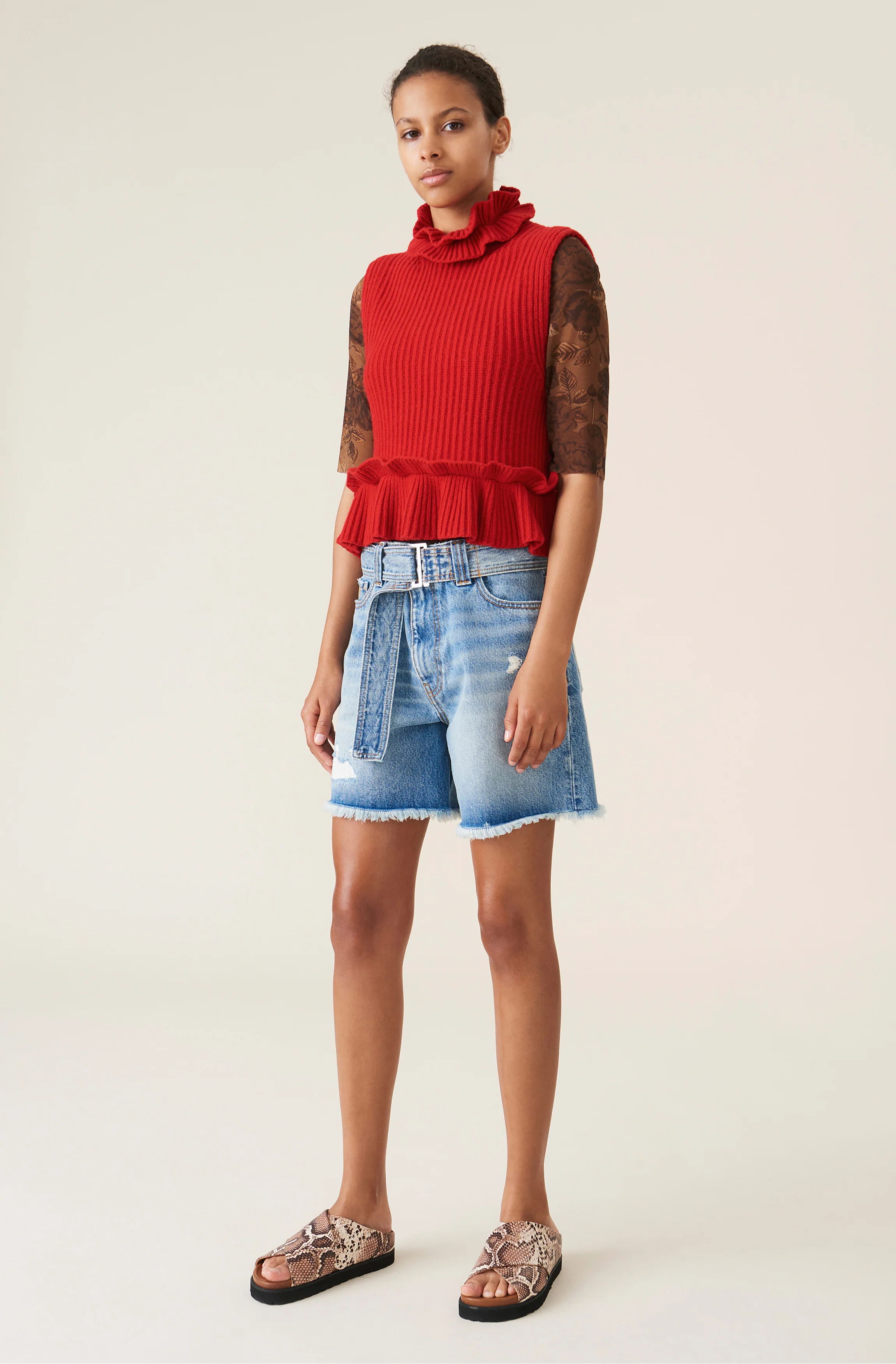 Ruffled Knit Vest | Flame Scarlet - Image 3