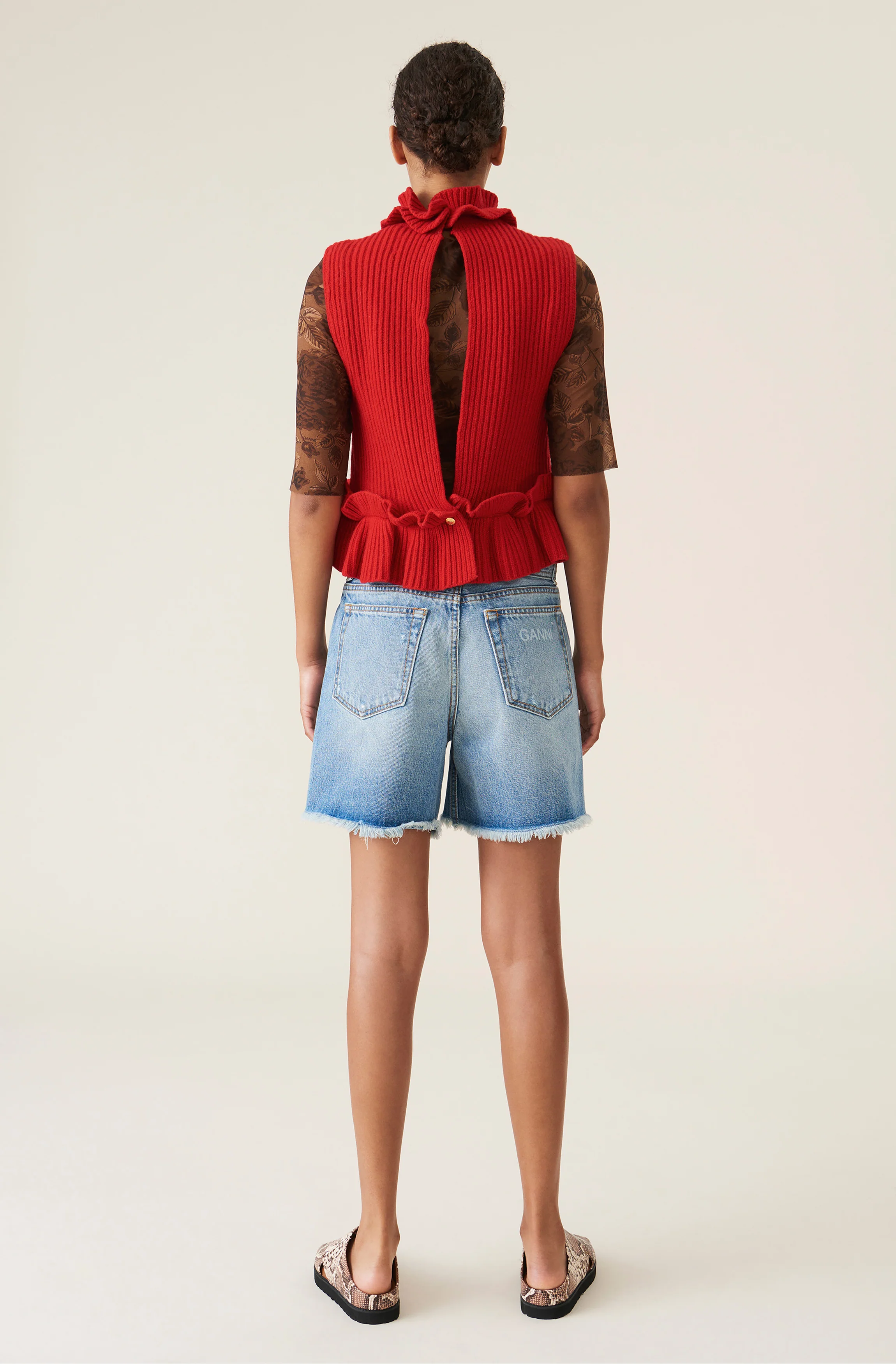 Ruffled Knit Vest | Flame Scarlet - Image 4