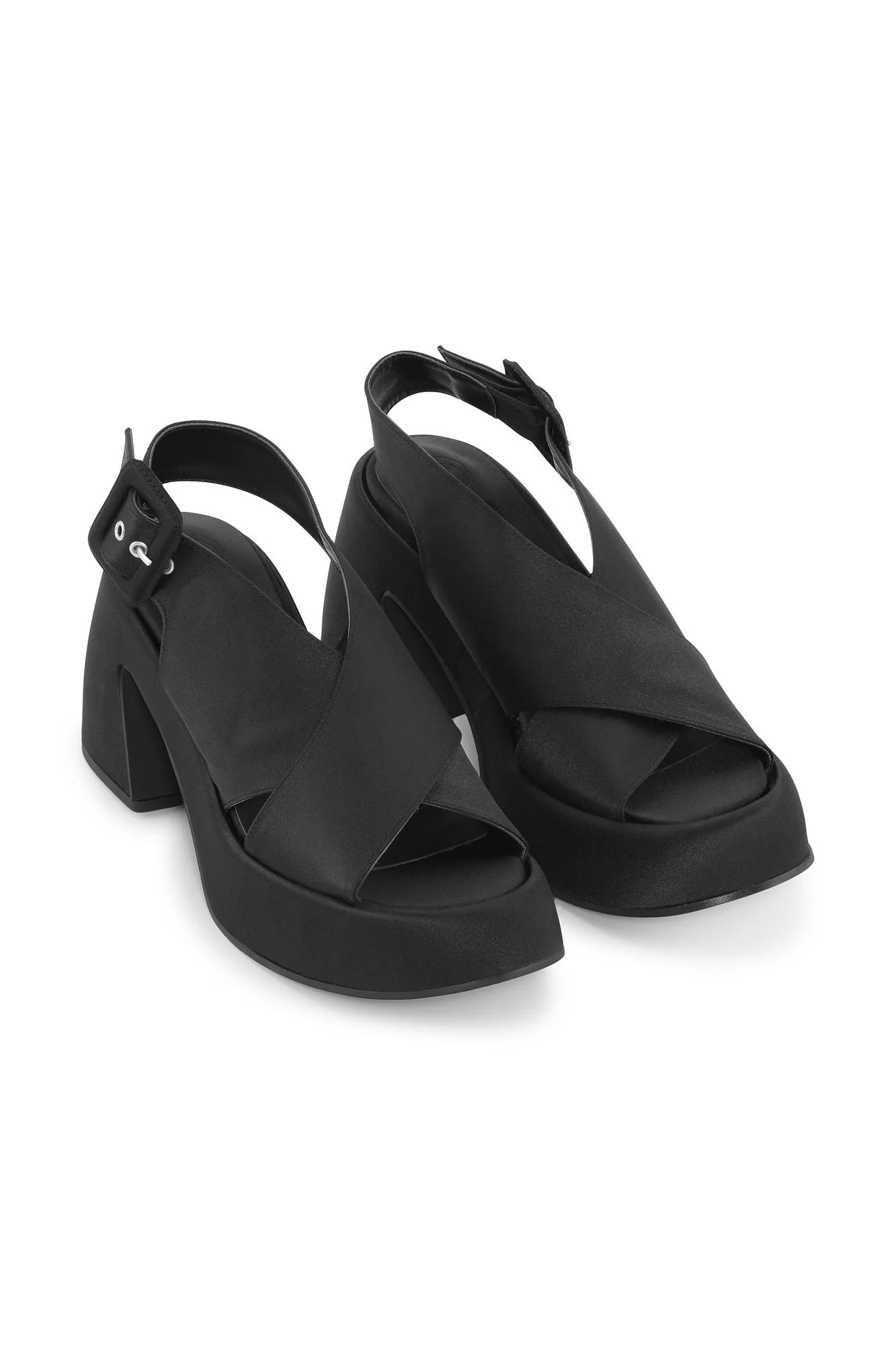Satin Cross Heeled Sandals | Black - Image 3