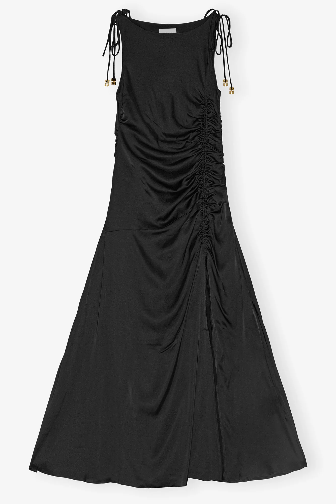 Satin Gathered Dress | Black