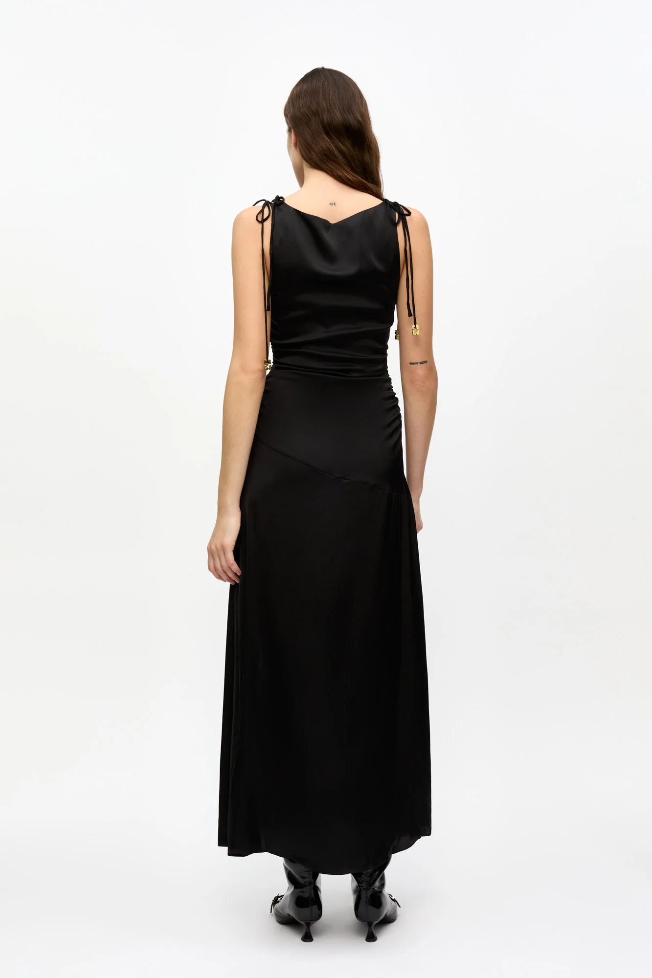 Satin Gathered Dress | Black - Image 4