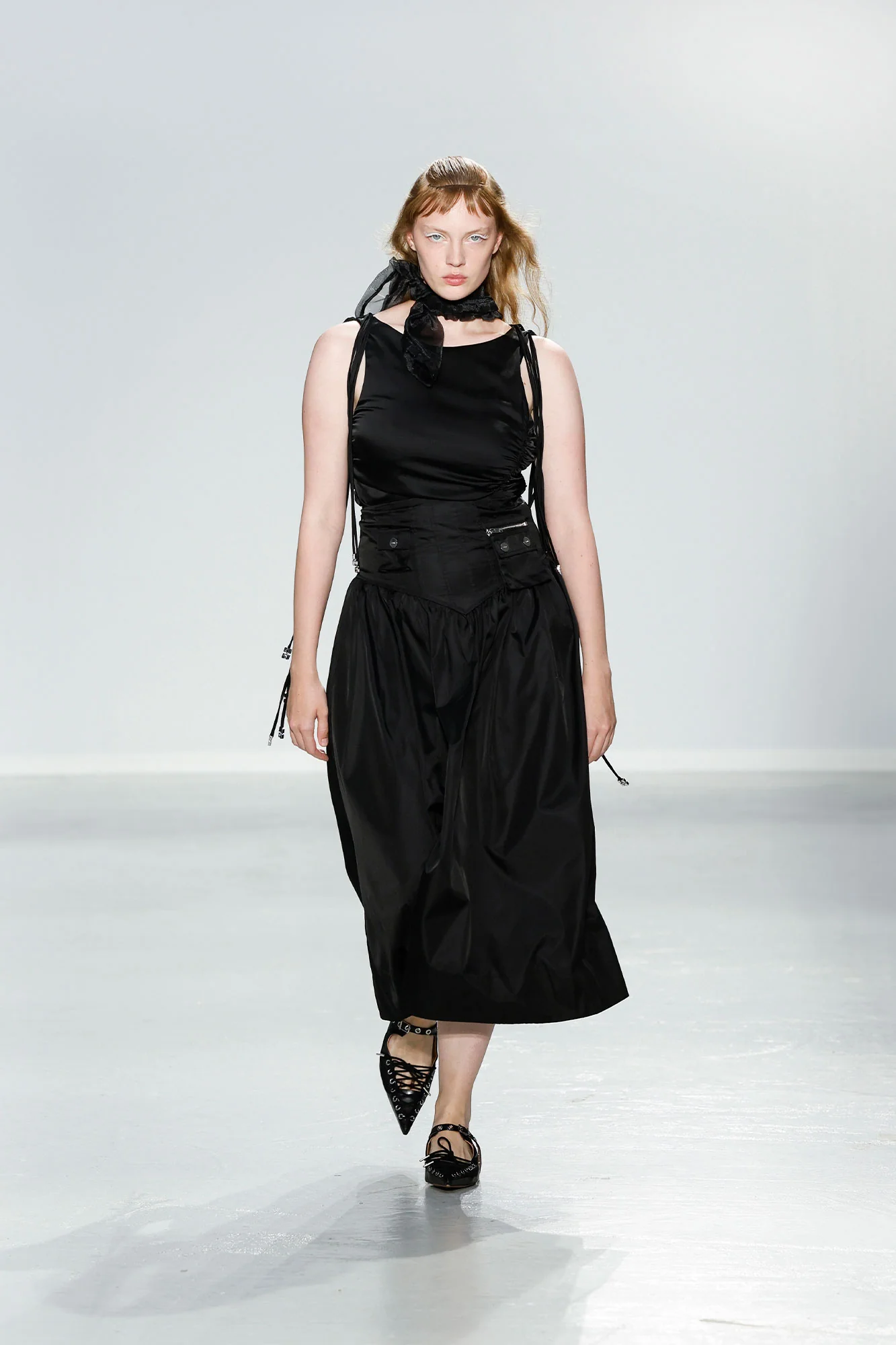 Satin Gathered Dress | Black - Image 7
