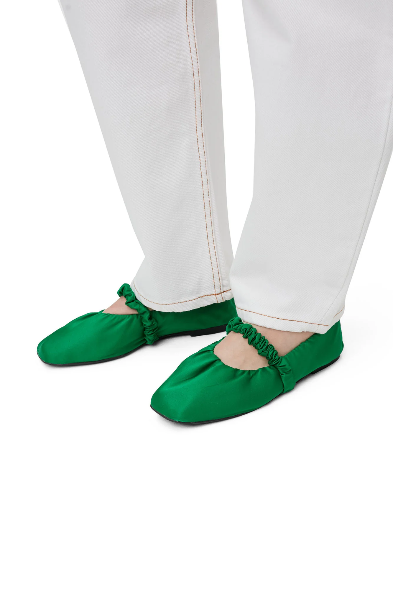 Scrunchie Satin Ballerinas | Kelly Green - Image 4