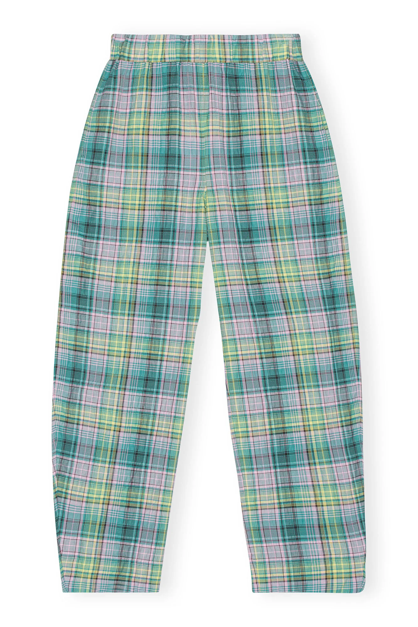 Seersucker Check Elasticated Mid Waist Pants | Lagoon