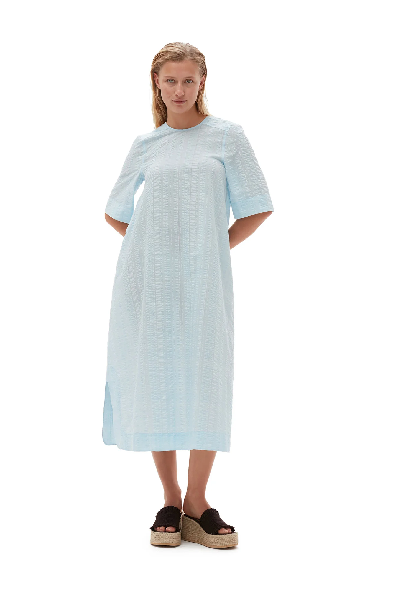 Seersucker Check Maxi Dress | Ice Water - Image 3