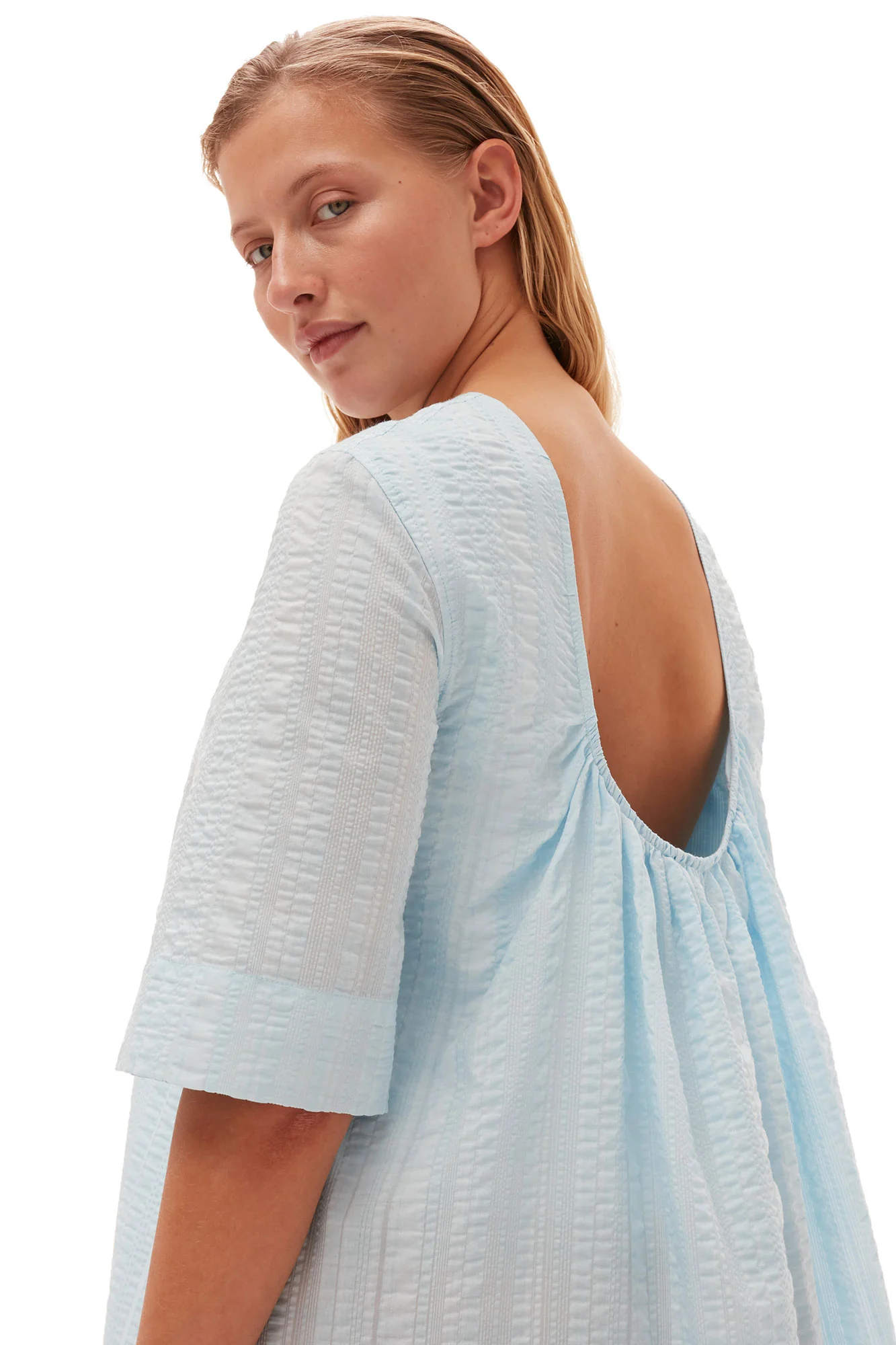 Seersucker Check Maxi Dress | Ice Water - Image 5