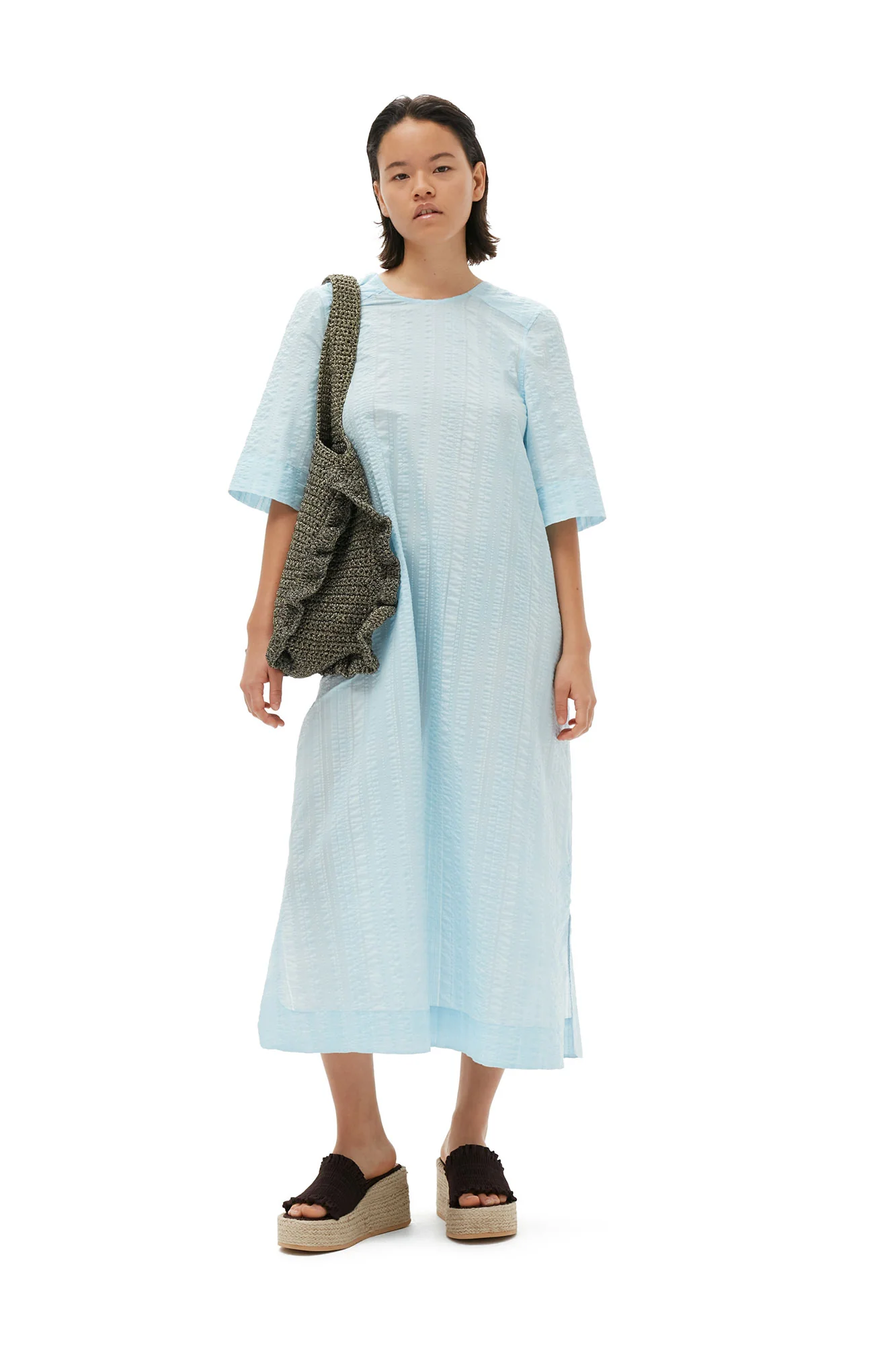Seersucker Check Maxi Dress | Ice Water - Image 6
