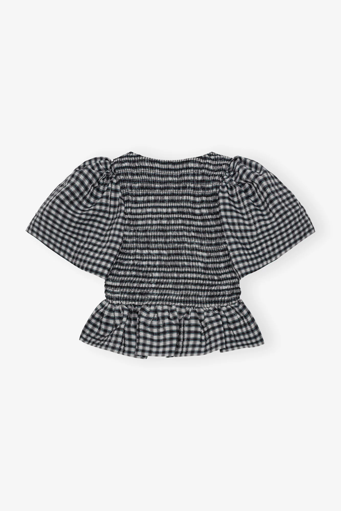 Seersucker Check Open-neck Smock Blouse | Egret - Image 2