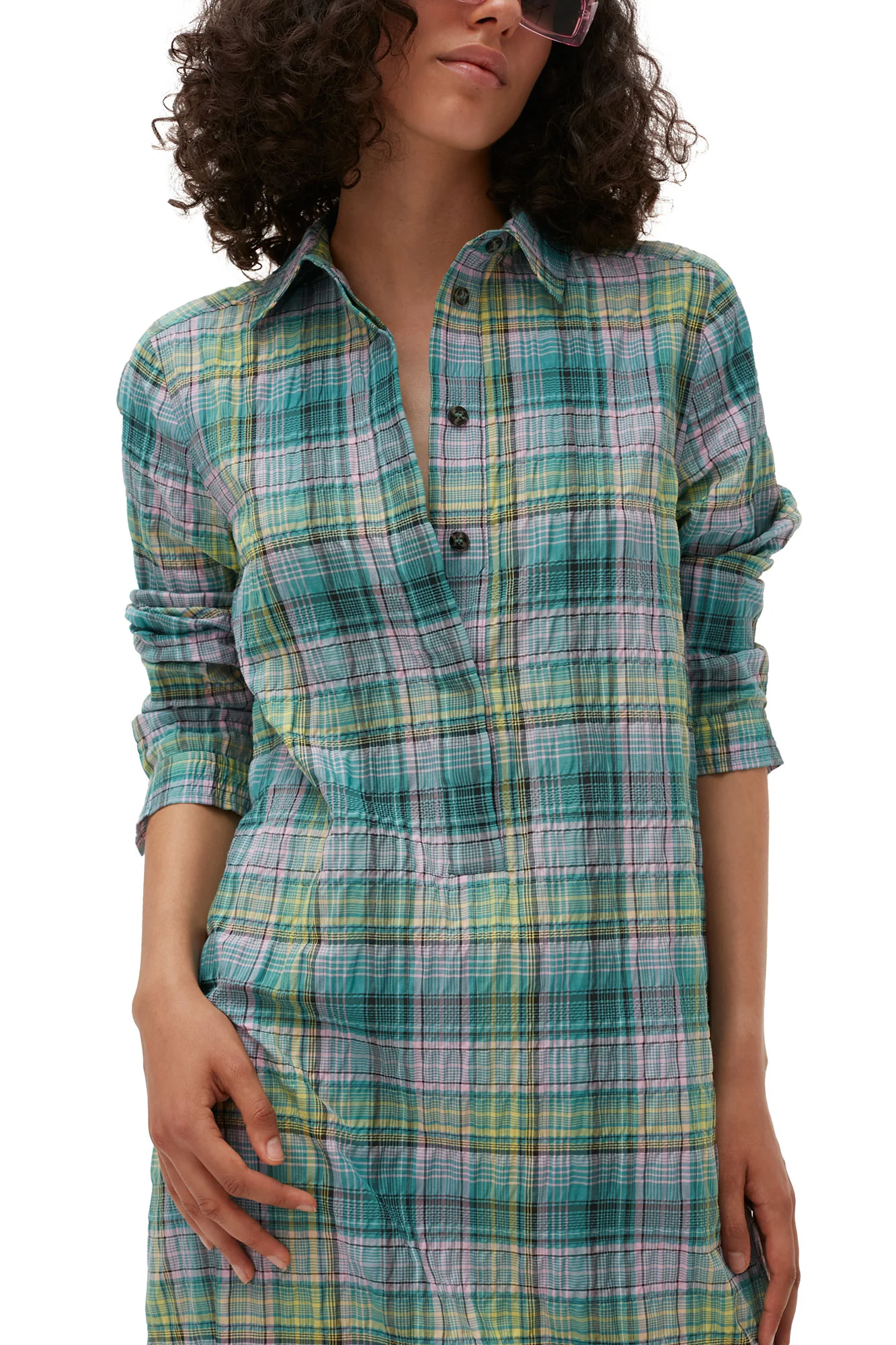 Seersucker Check Shirt Dress | Lagoon - Image 10