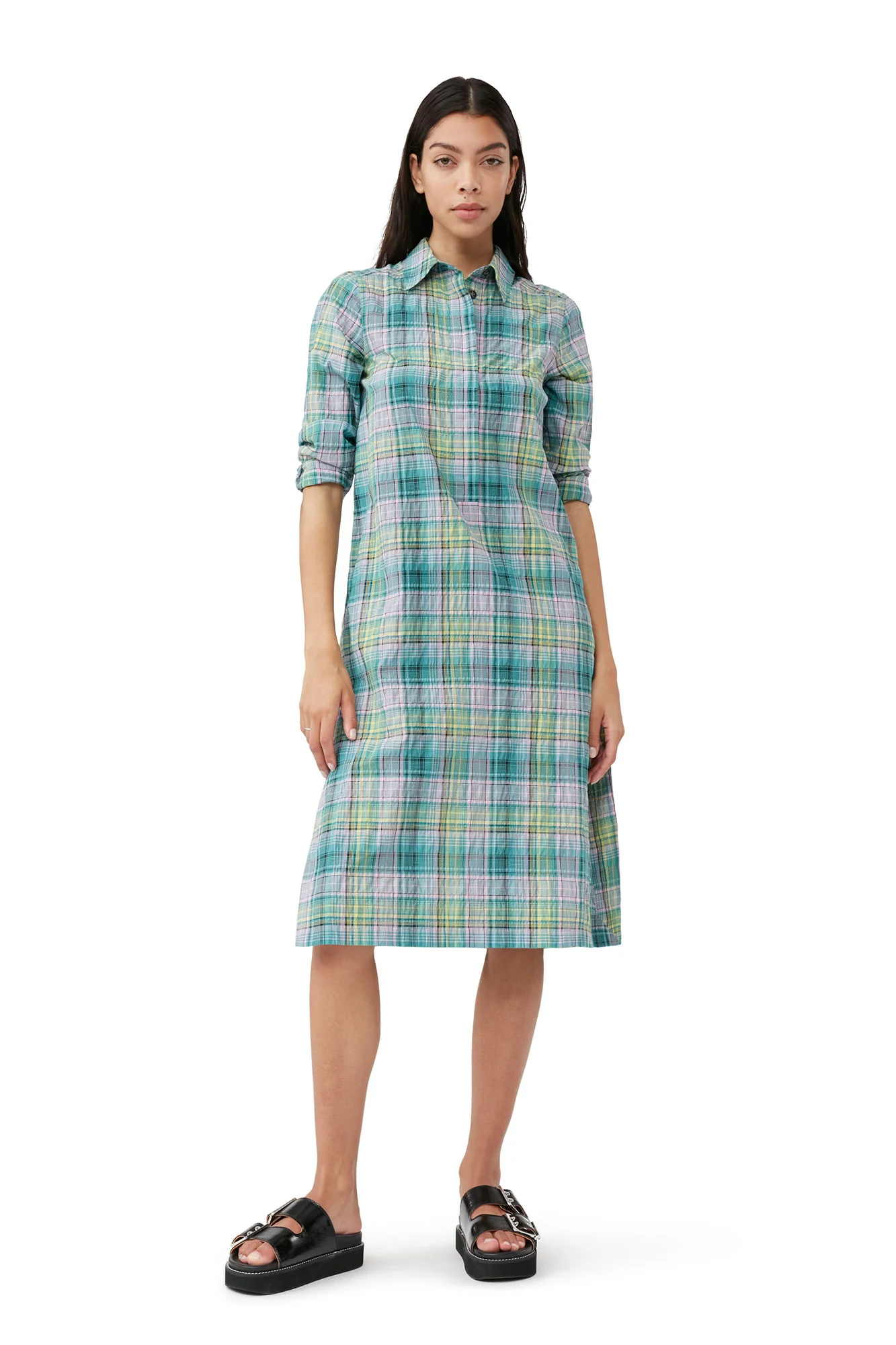 Seersucker Check Shirt Dress | Lagoon - Image 3