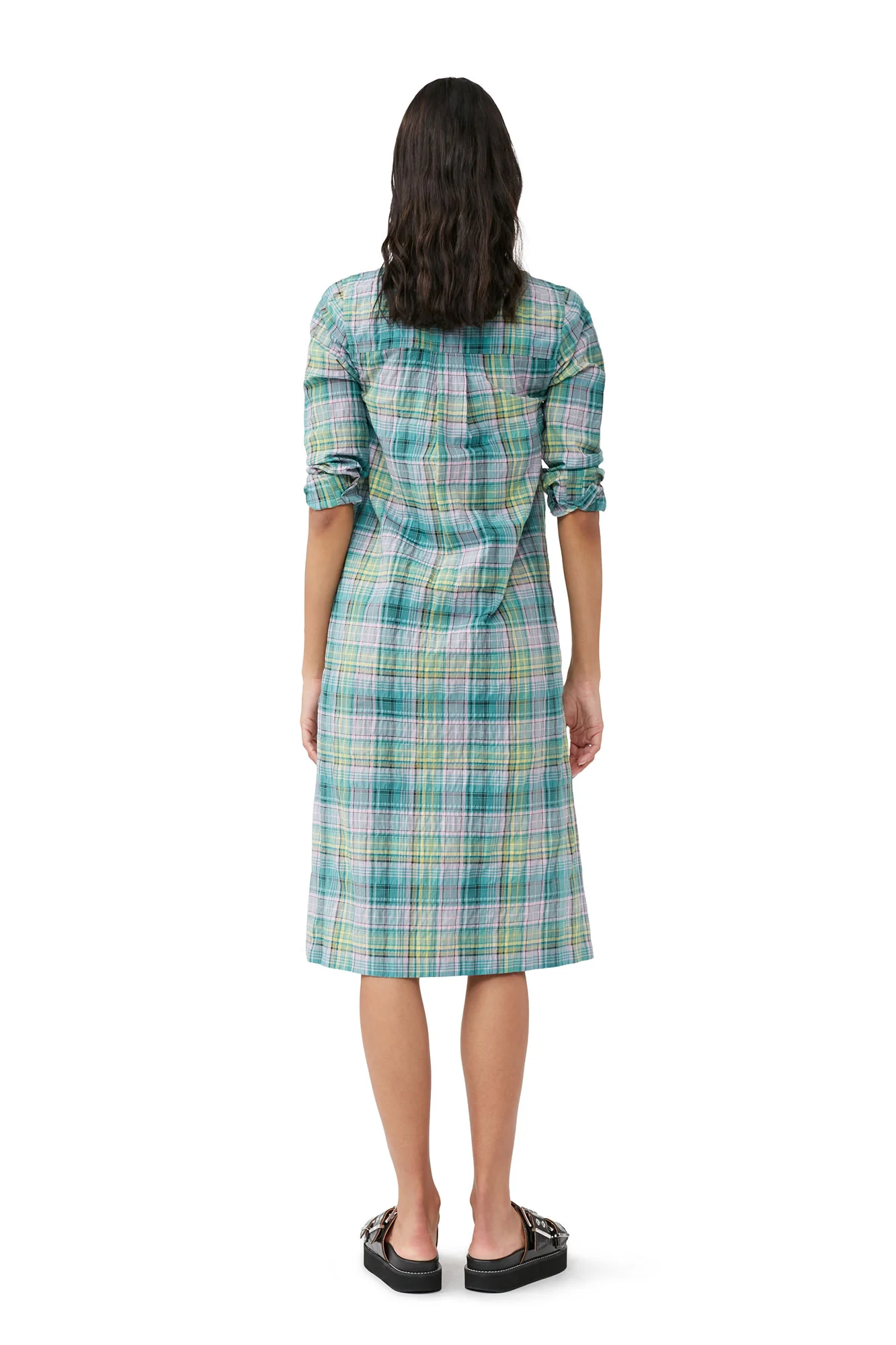 Seersucker Check Shirt Dress | Lagoon - Image 4