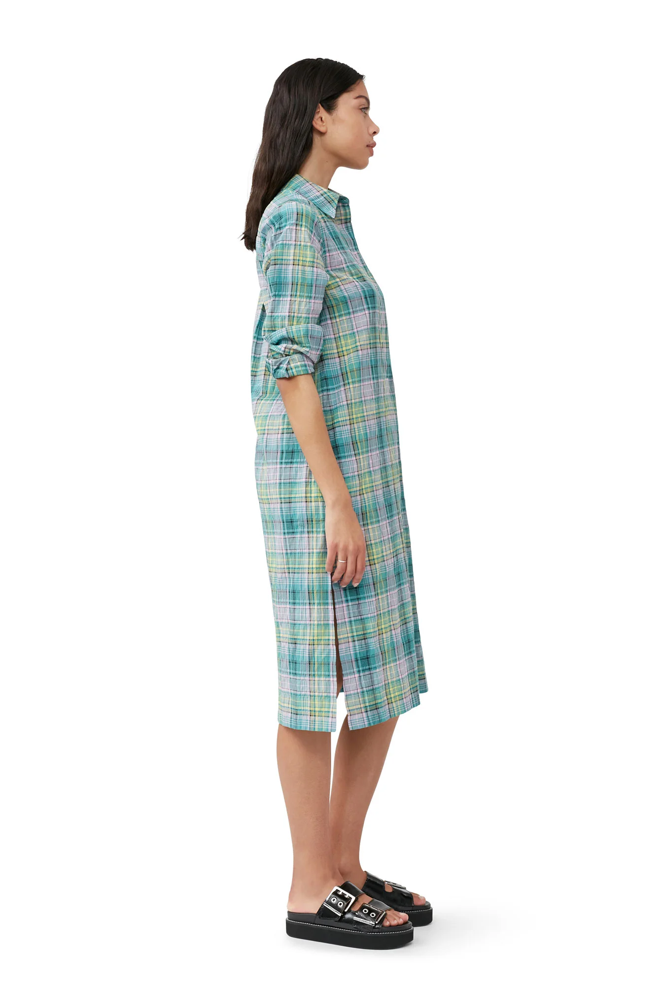 Seersucker Check Shirt Dress | Lagoon - Image 5
