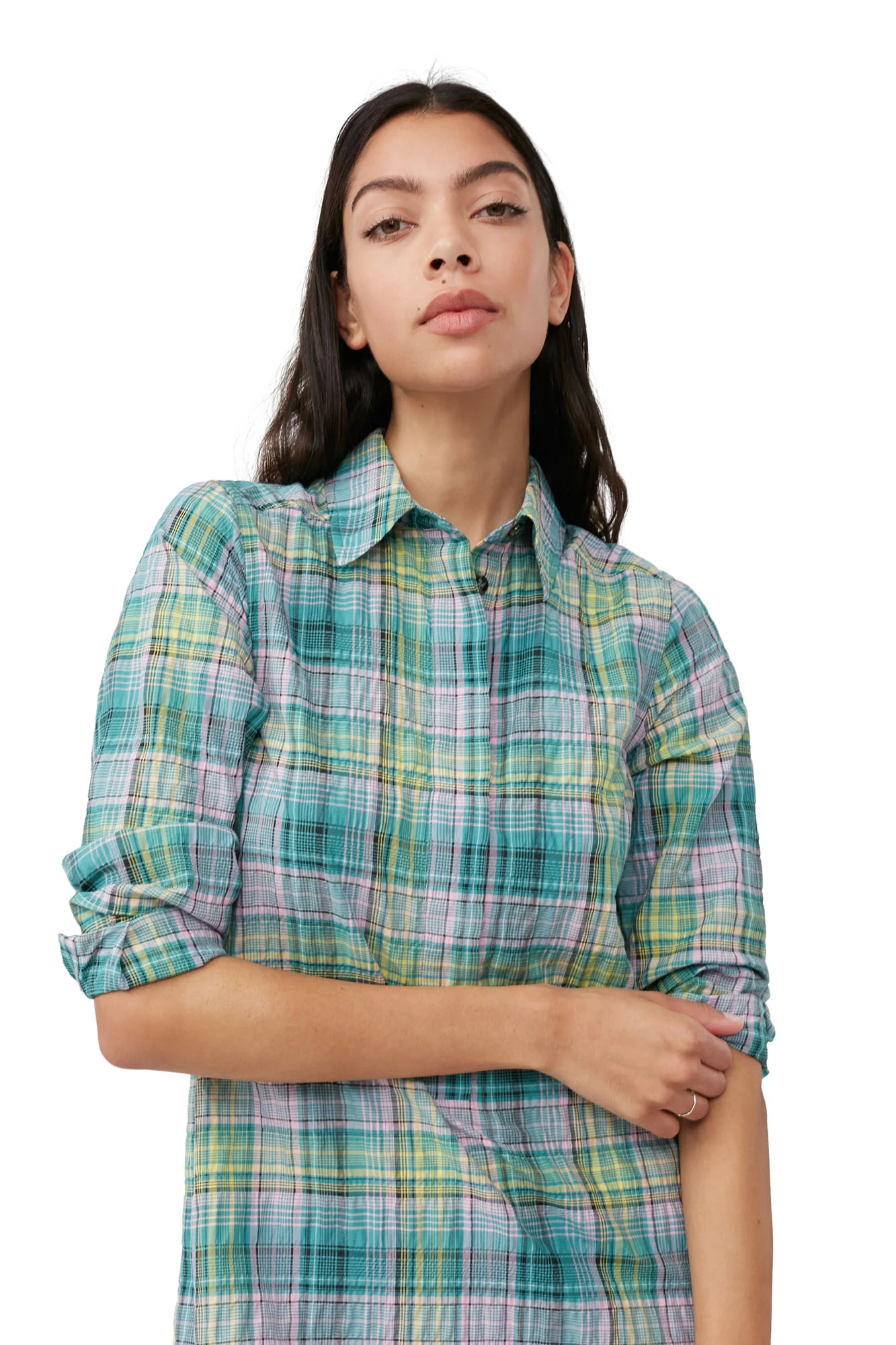 Seersucker Check Shirt Dress | Lagoon - Image 6