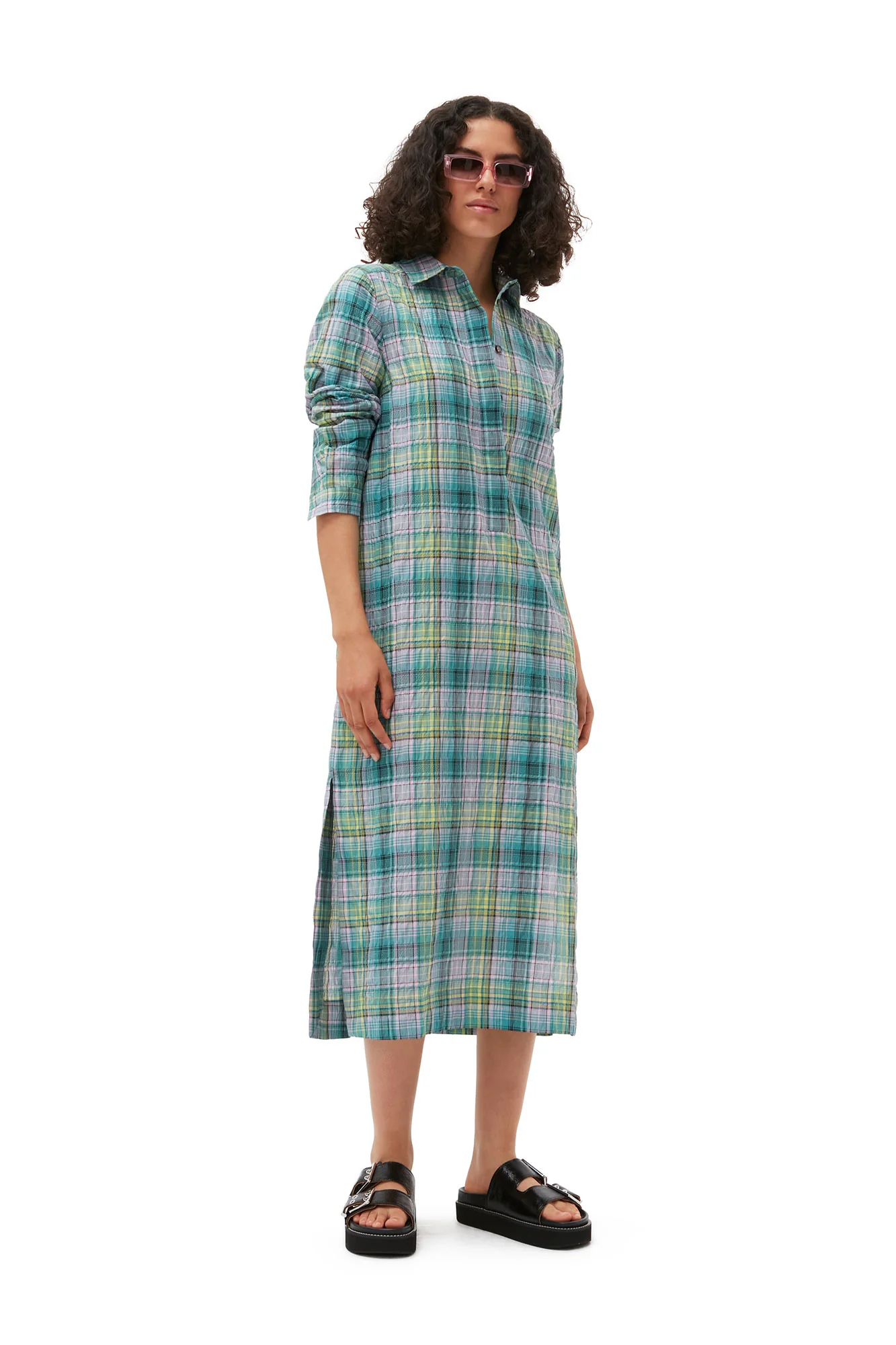 Seersucker Check Shirt Dress | Lagoon - Image 7