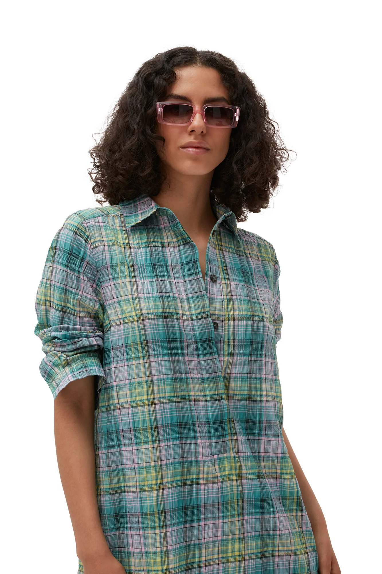 Seersucker Check Shirt Dress | Lagoon - Image 9