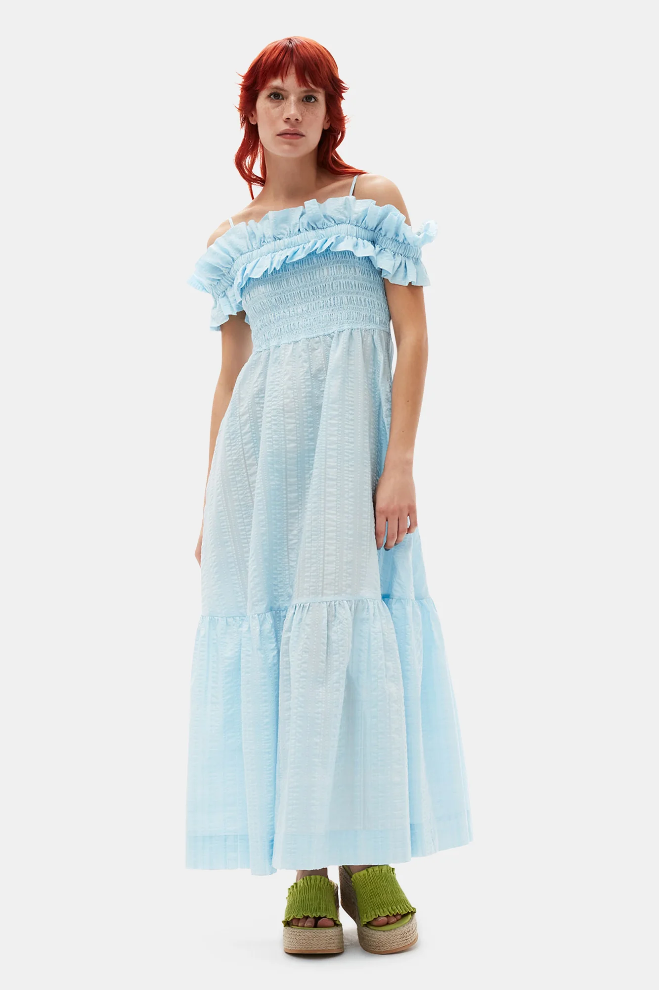 Seersucker Check Smock Maxi Dress | Ice Water - Image 5
