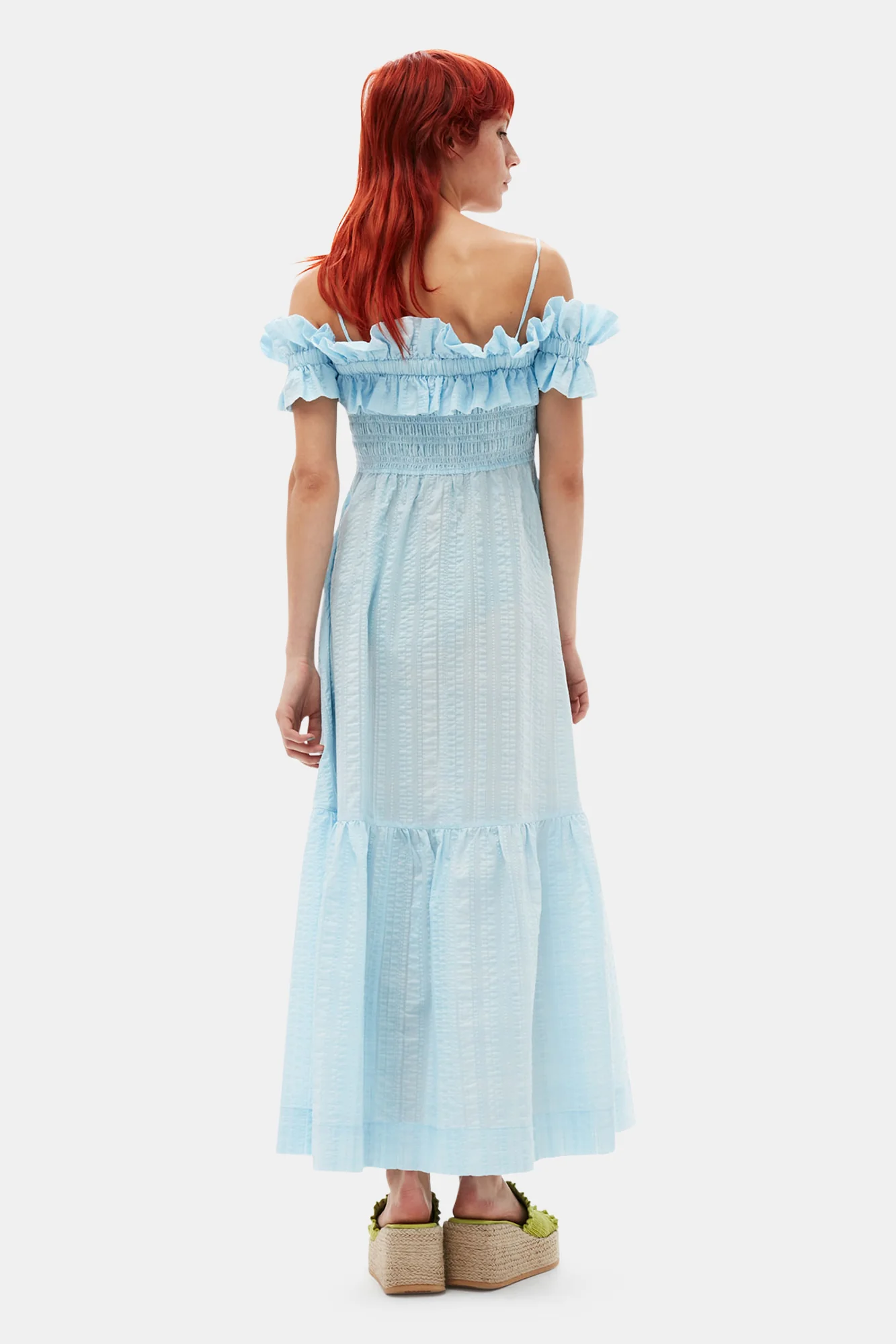 Seersucker Check Smock Maxi Dress | Ice Water - Image 6