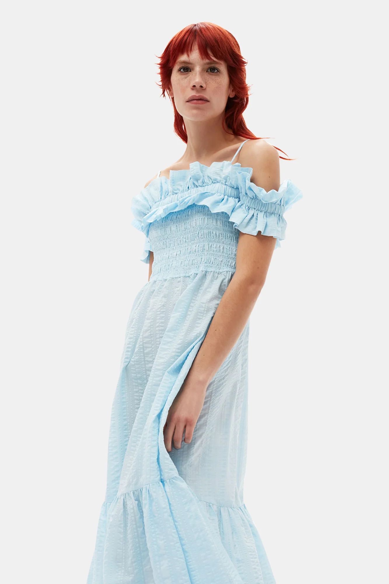 Seersucker Check Smock Maxi Dress | Ice Water - Image 7