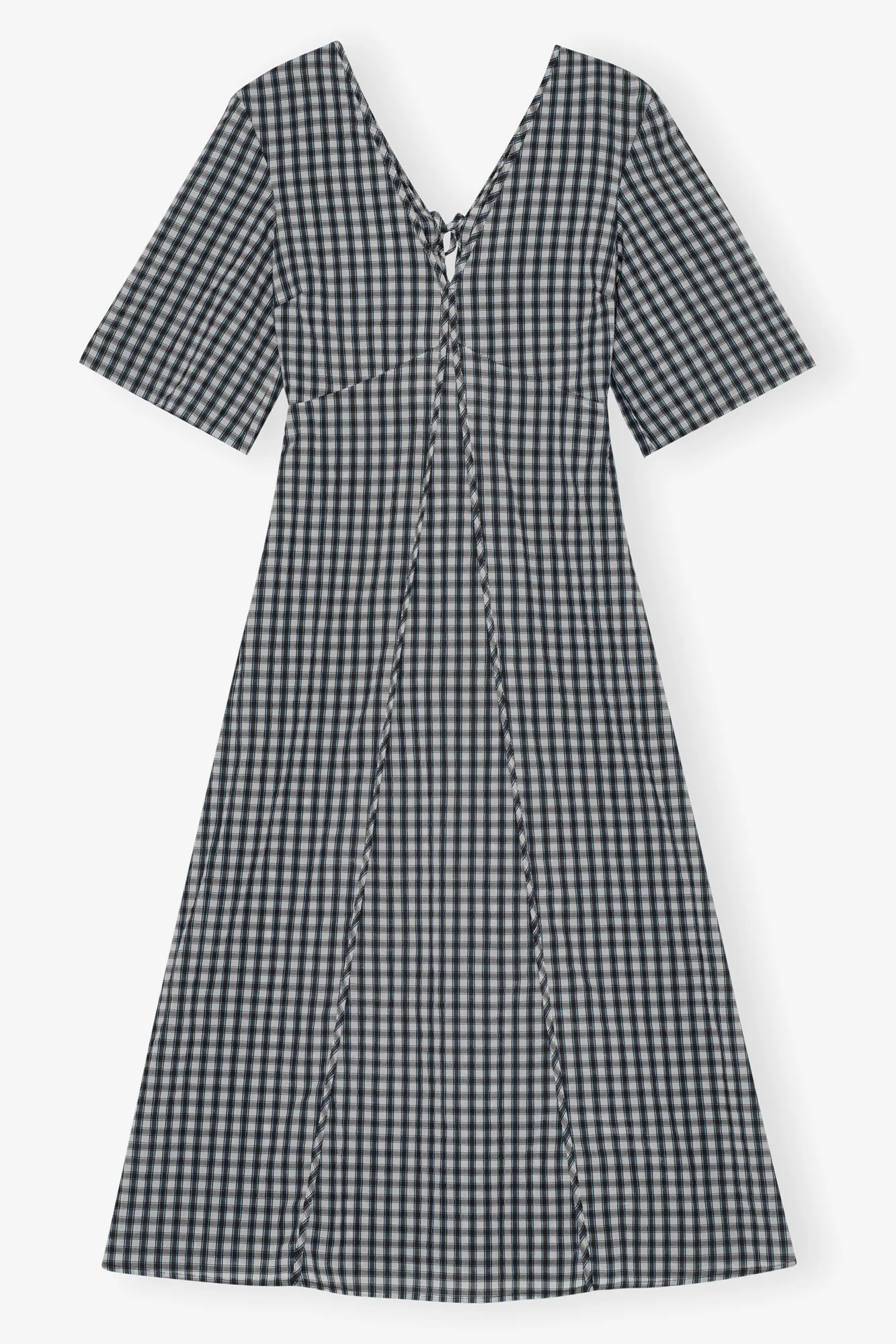 Seersucker Check V-Neck Long Dress | Egret