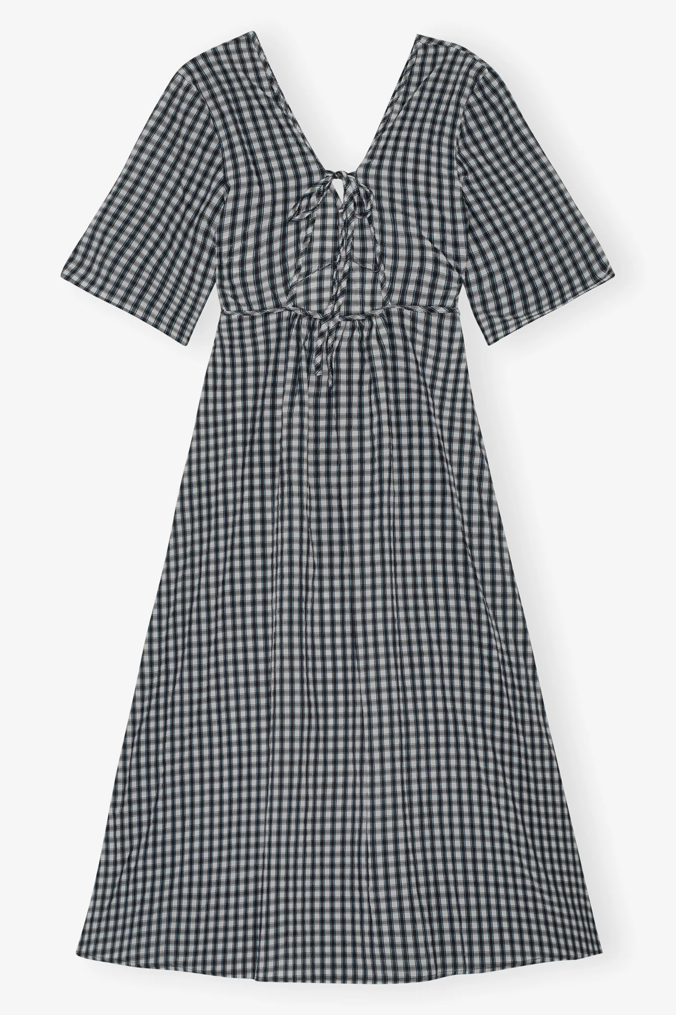 Seersucker Check V-Neck Long Dress | Egret - Image 2